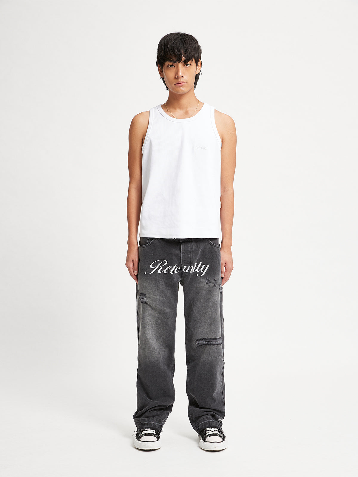 DENIM WITH APPLICATION - WASHED GREY