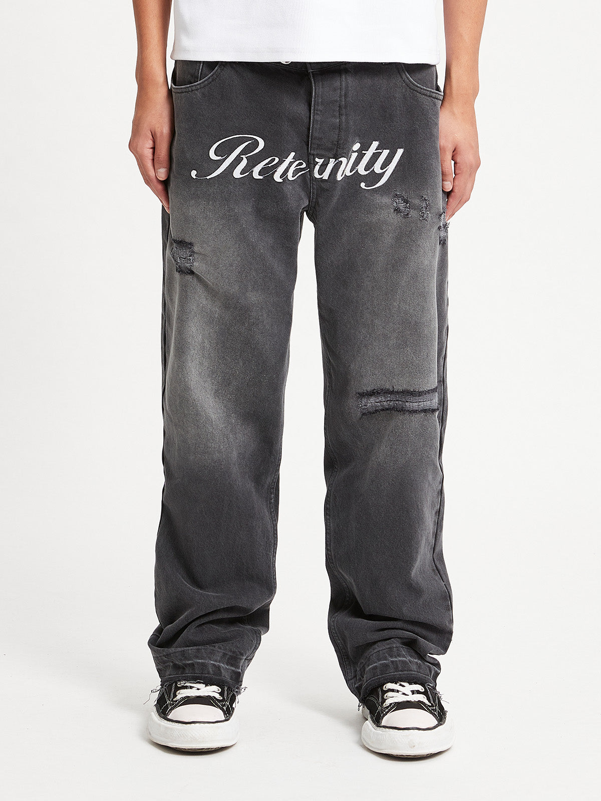 DENIM WITH APPLICATION - WASHED GREY