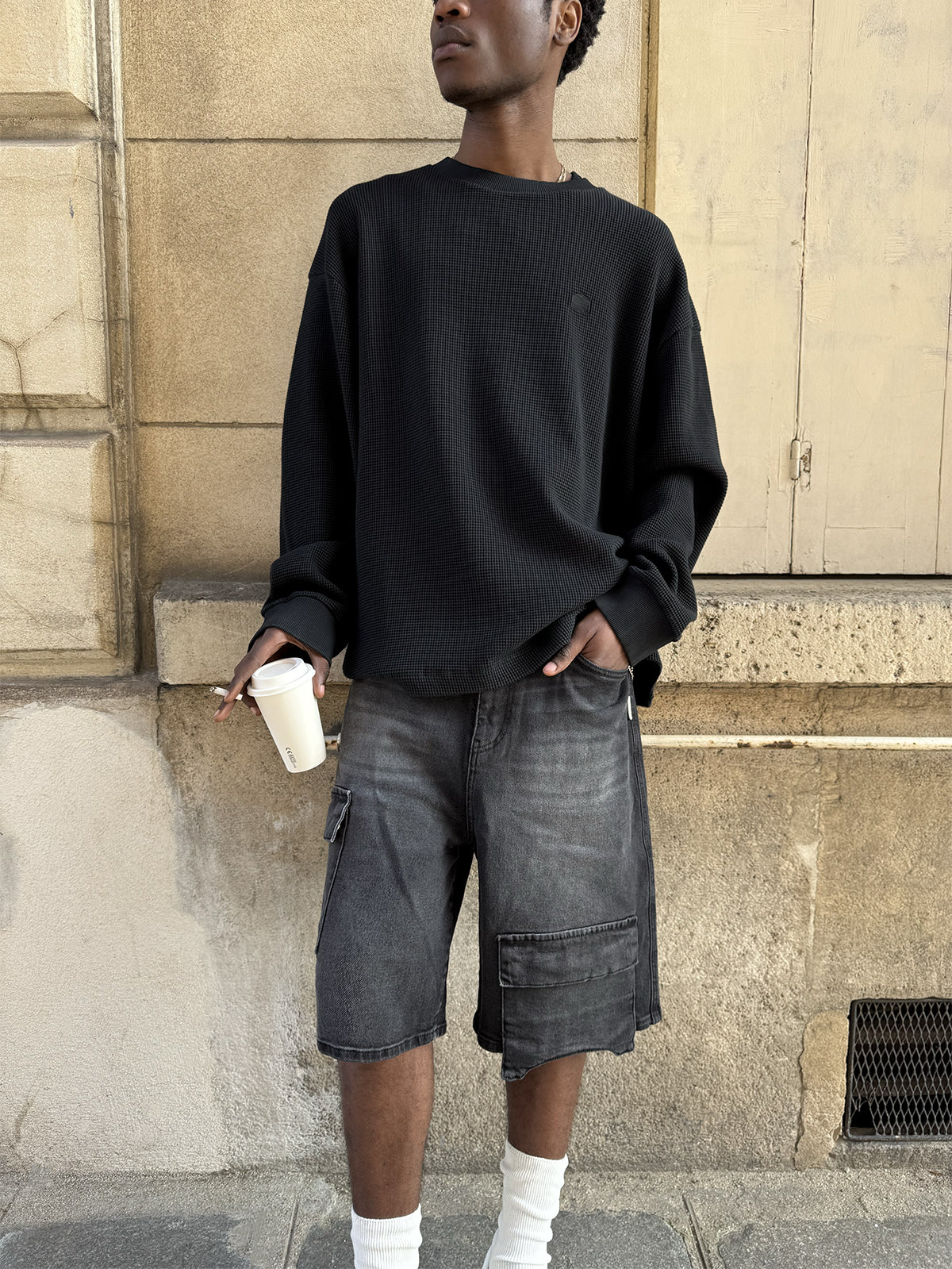 SIGNE WAFFLE LONGSLEEVE - BLACK