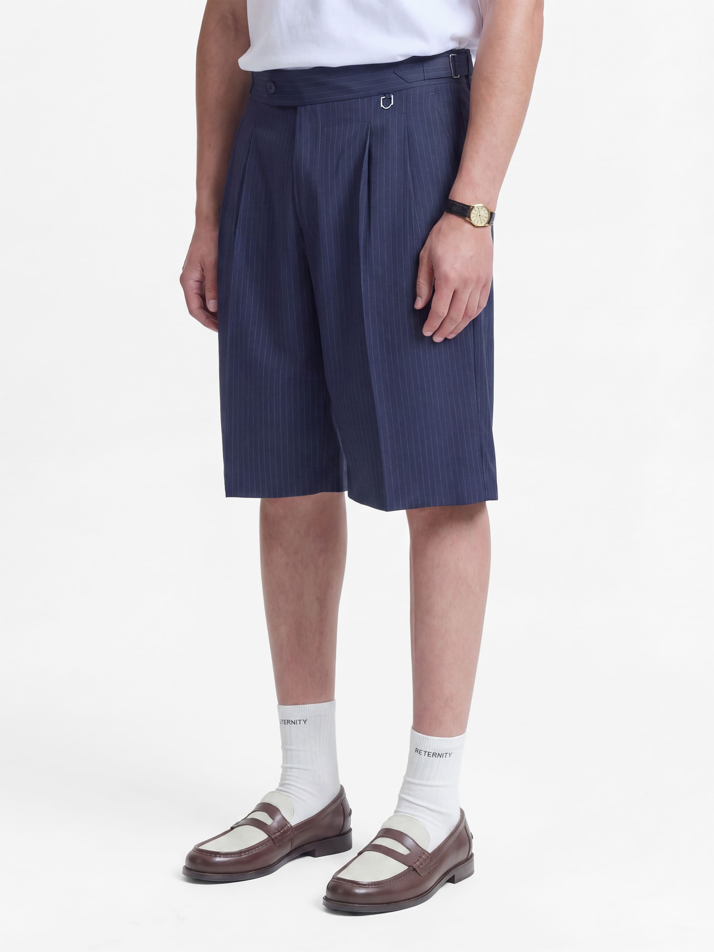 TAILORED BAGGY SHORTS - PINSTRIPE BLUE