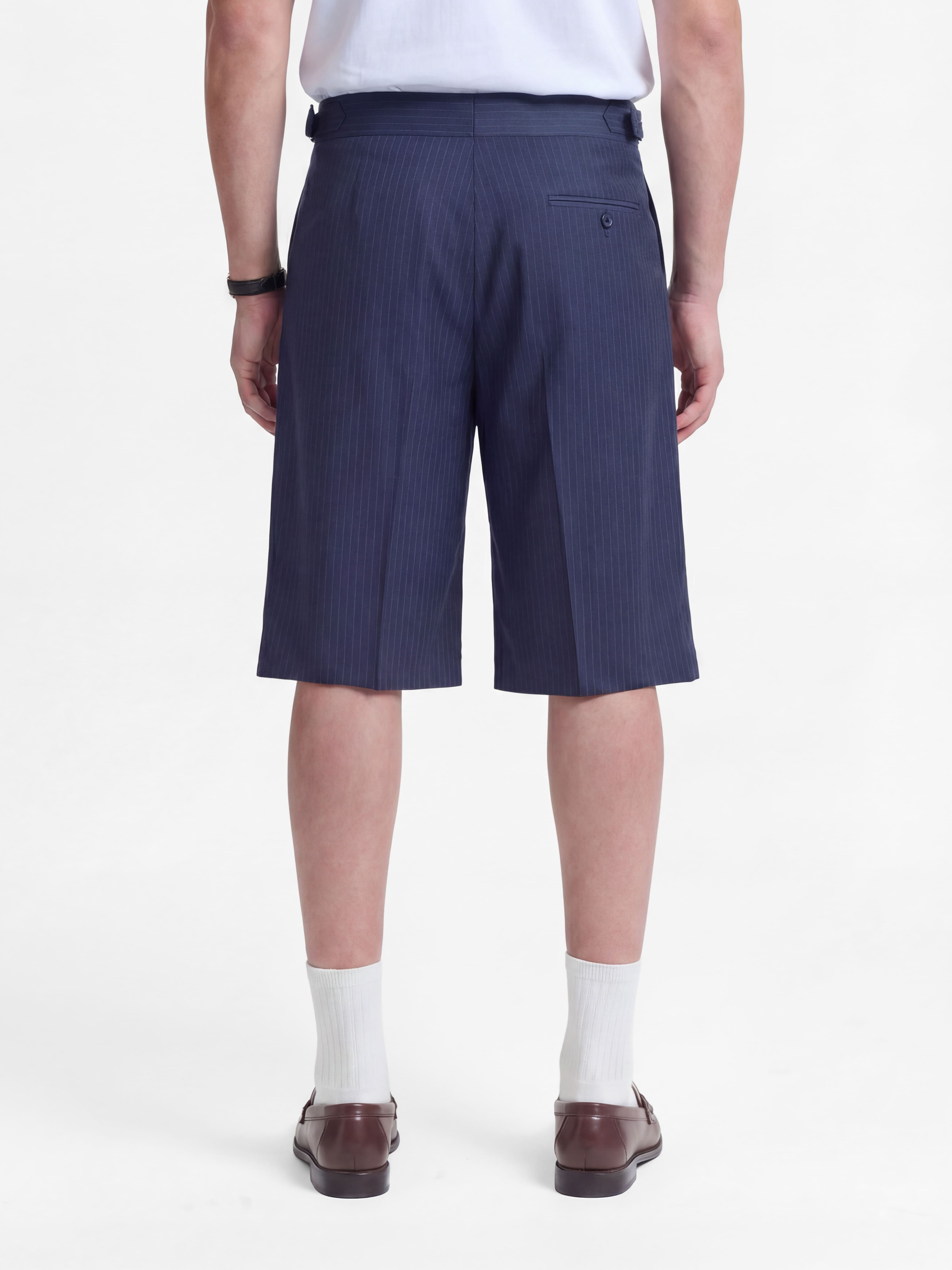 TAILORED BAGGY SHORTS - PINSTRIPE BLUE
