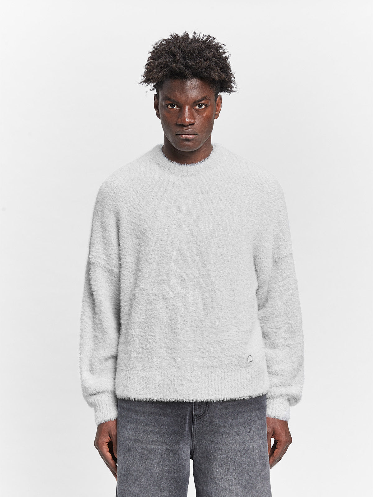 ESSENTIAL FURRY KNIT SWEATER - LIGHT GREY