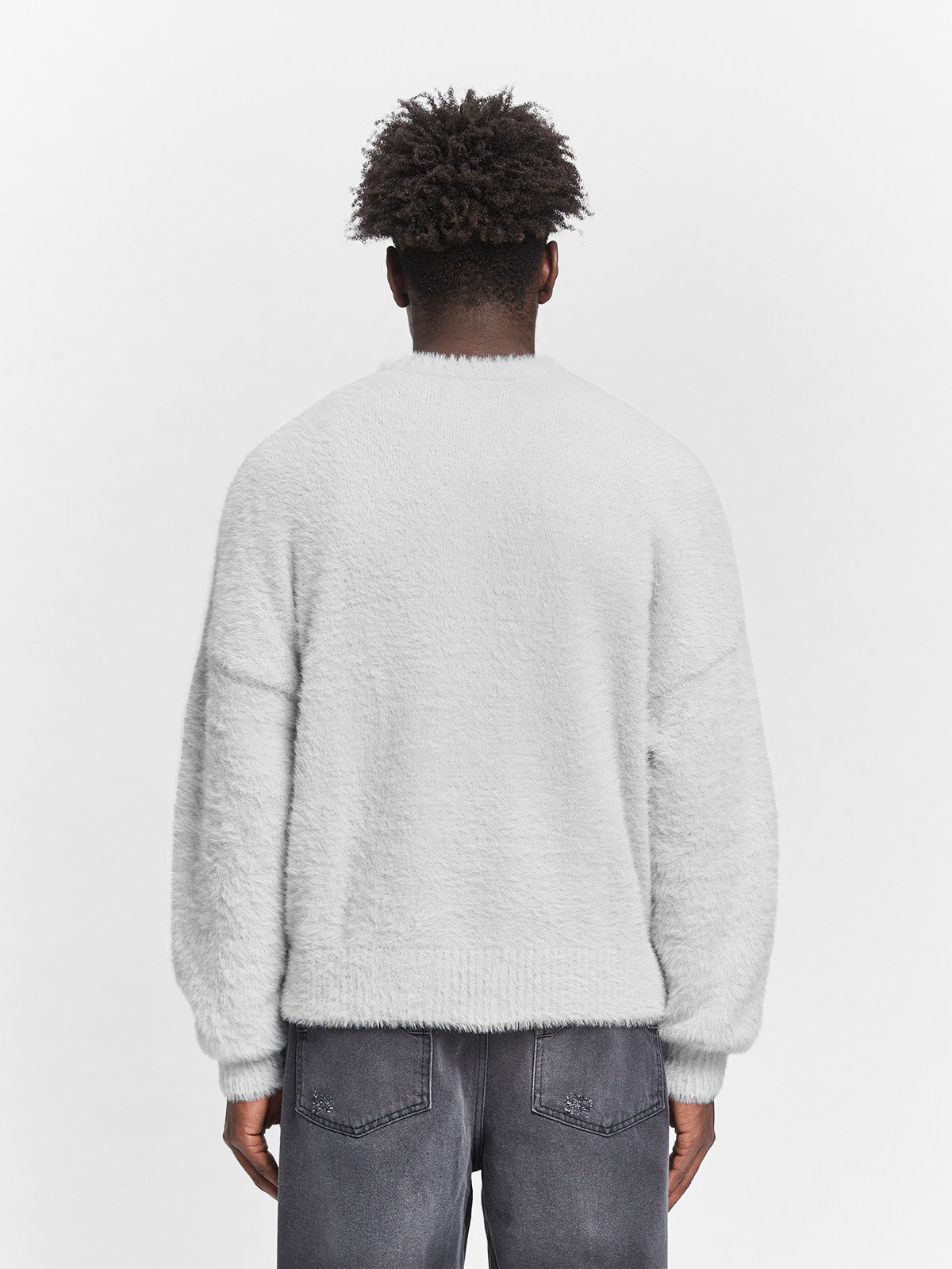 ESSENTIAL FURRY KNIT SWEATER - LIGHT GREY