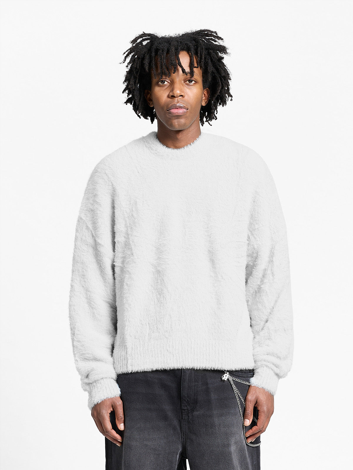 ESSENTIAL FURRY KNIT SWEATER - LIGHT GREY