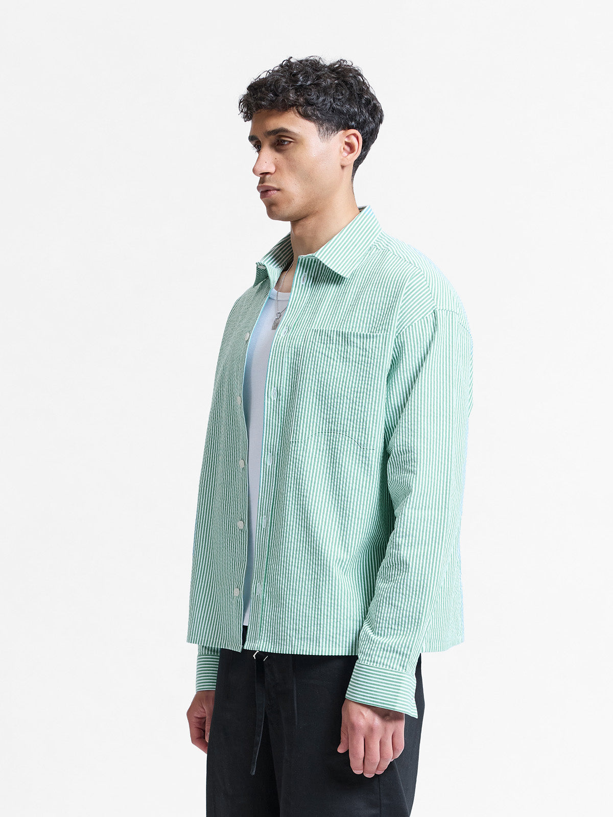 SIGNE SHIRT - GREEN STRIPED