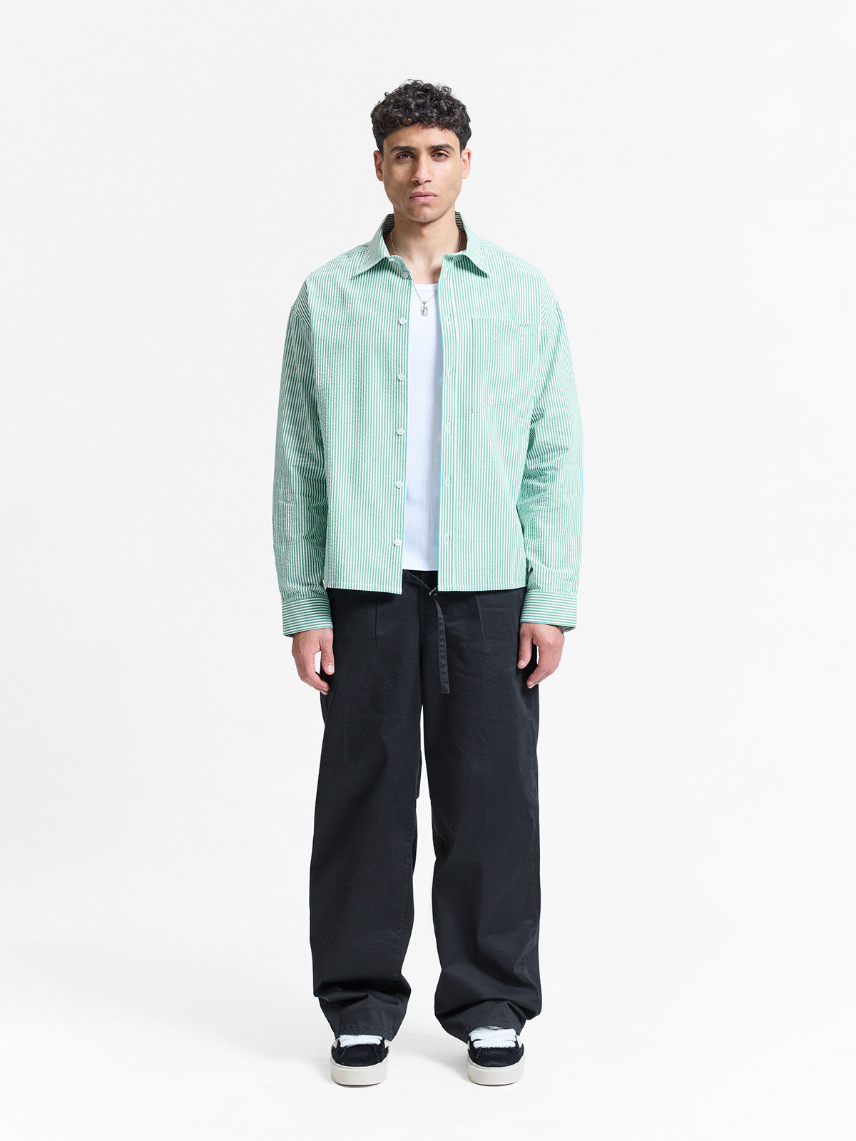 SIGNE SHIRT - GREEN STRIPED