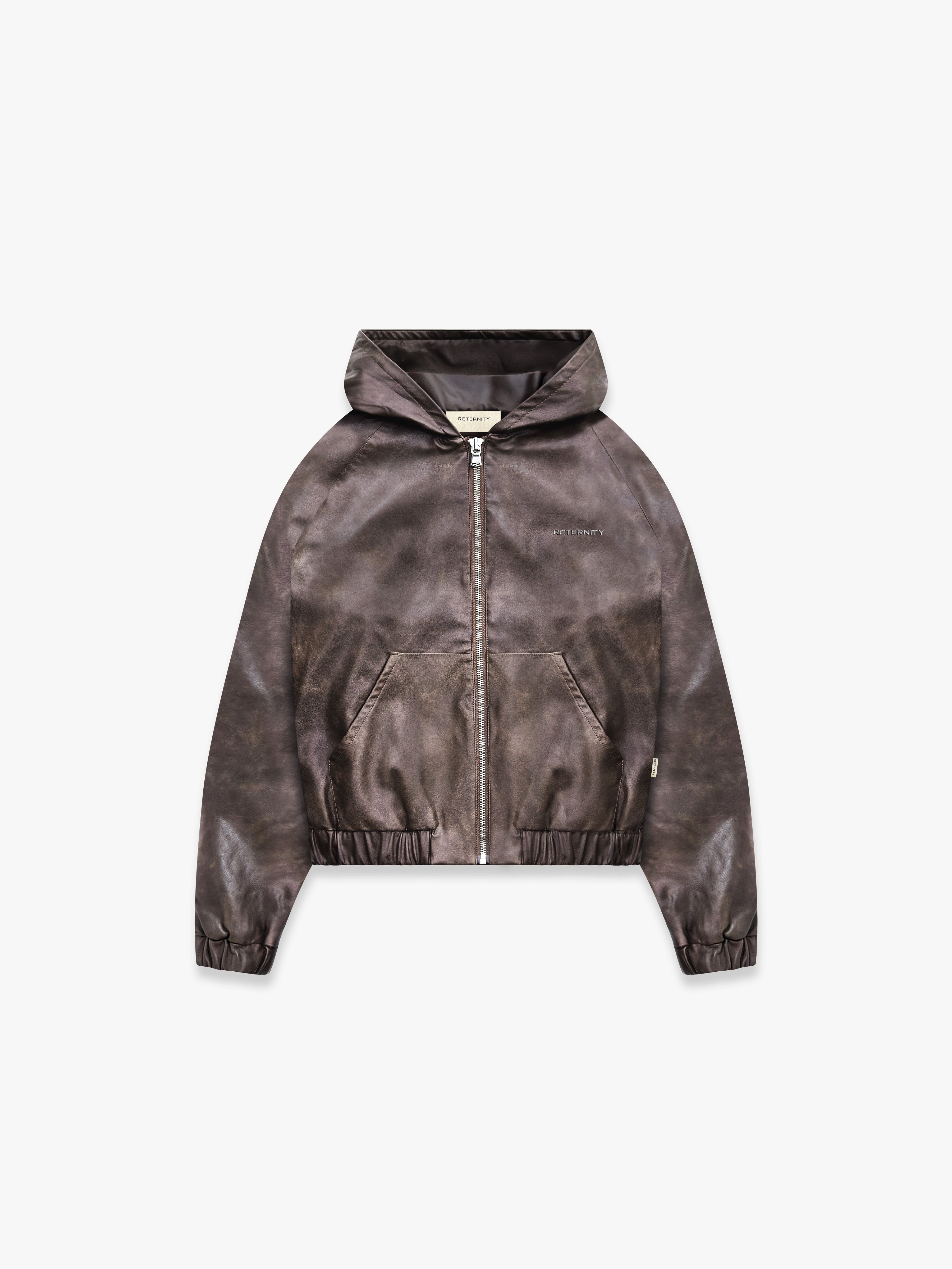 HOODED LEATHER JACKET - VINTAGE BROWN