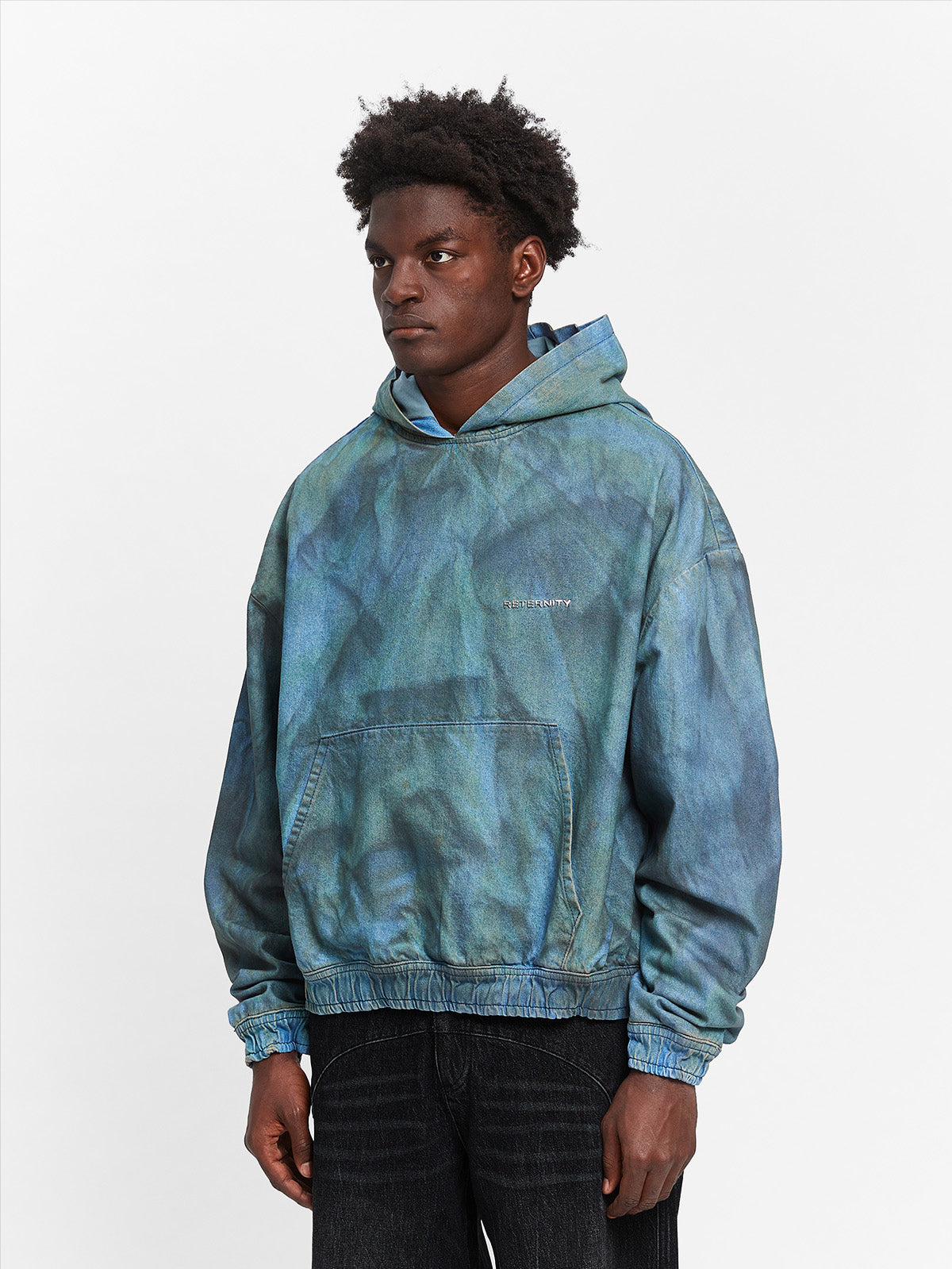 PAINTED ARTISAN DENIM HOODIE - WASHED BLUE