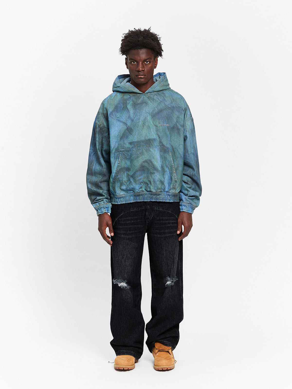 PAINTED ARTISAN DENIM HOODIE - WASHED BLUE