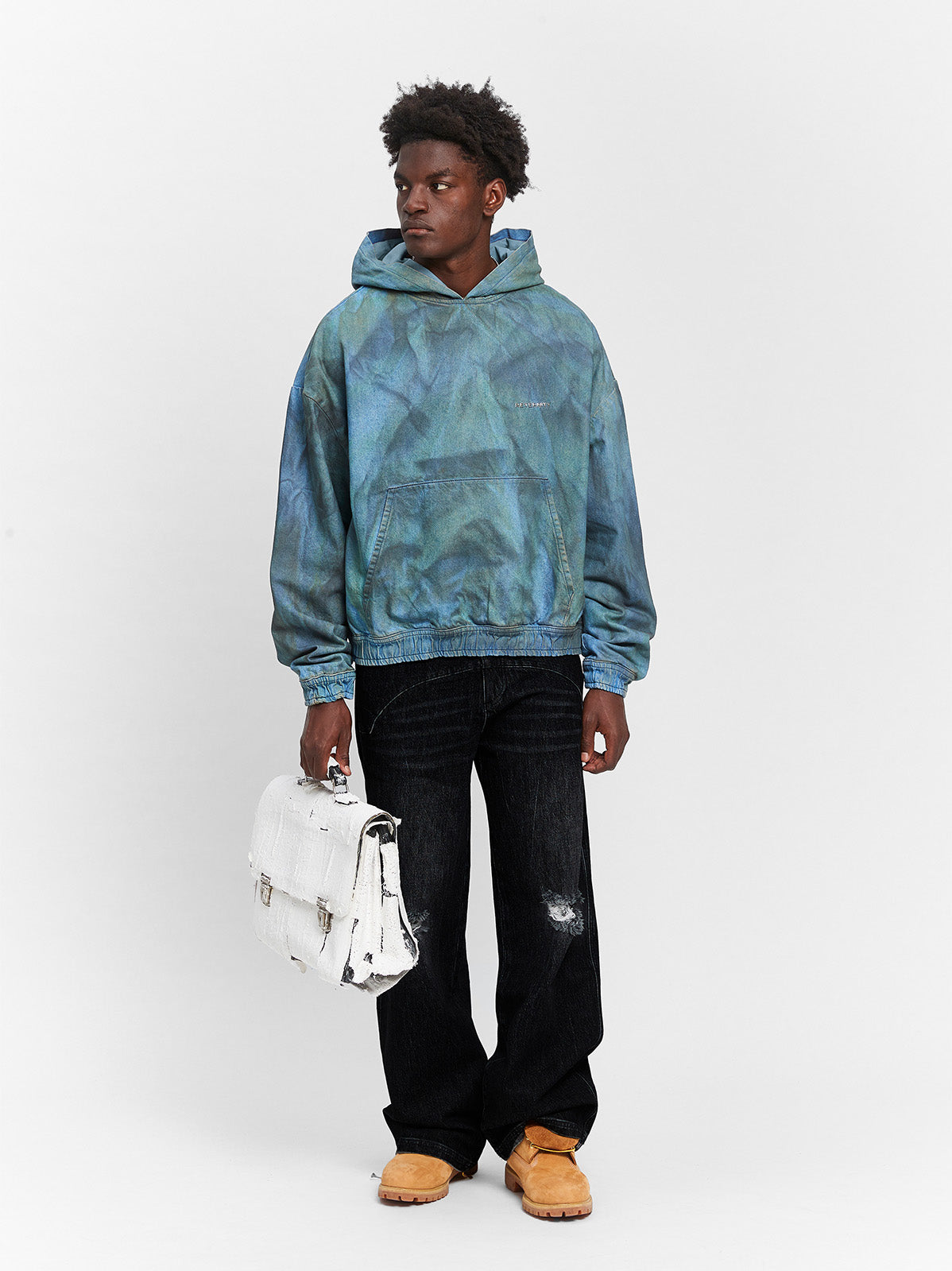 PAINTED ARTISAN DENIM HOODIE - WASHED BLUE