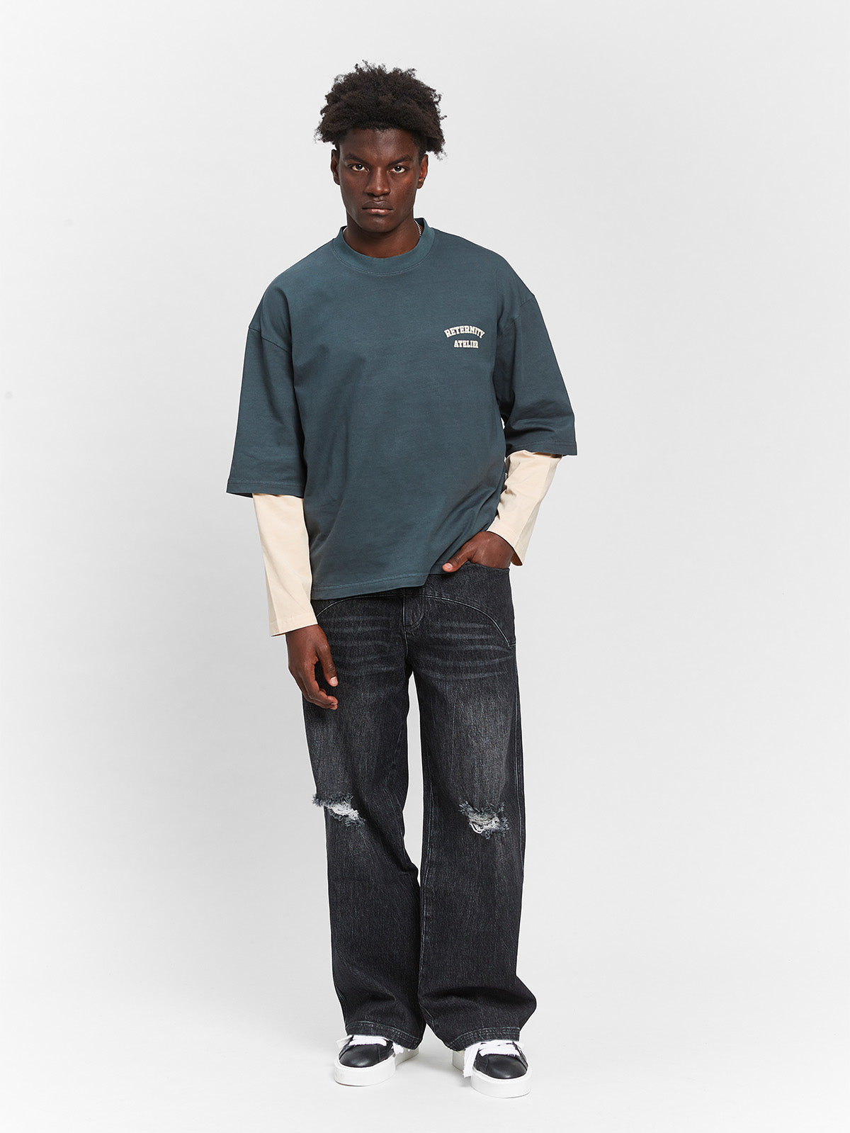 LAYERED LONGSLEEVE - WASHED GREY/CREAM