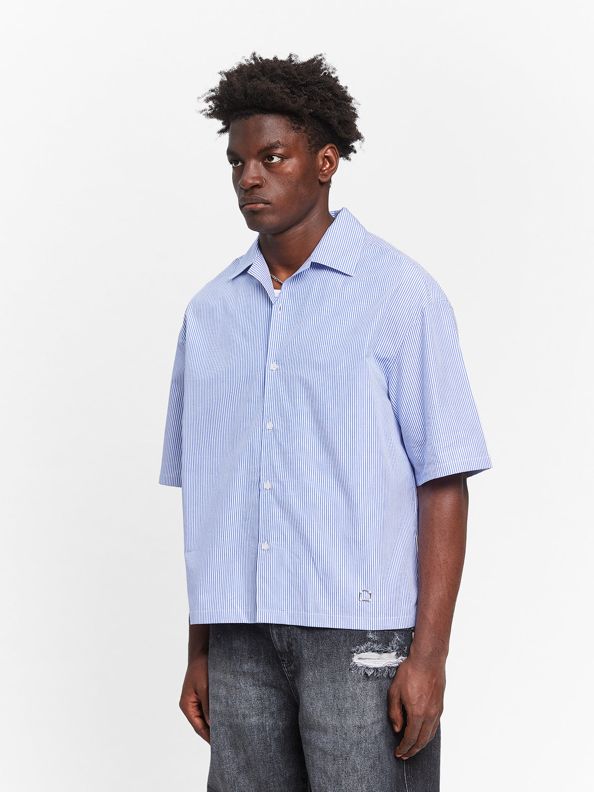 CONSTRUCTION BUTTON SHIRT - BLUE/WHITE