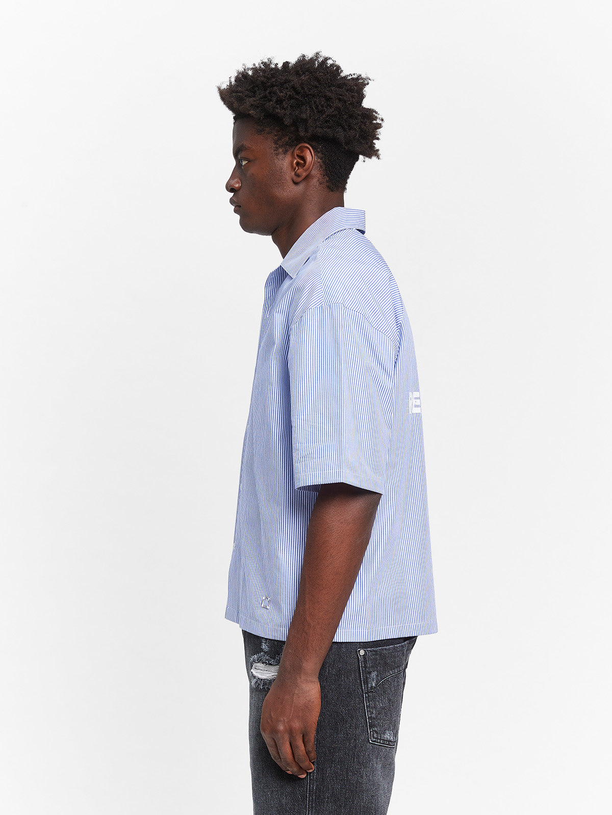 CONSTRUCTION BUTTON SHIRT - BLUE/WHITE