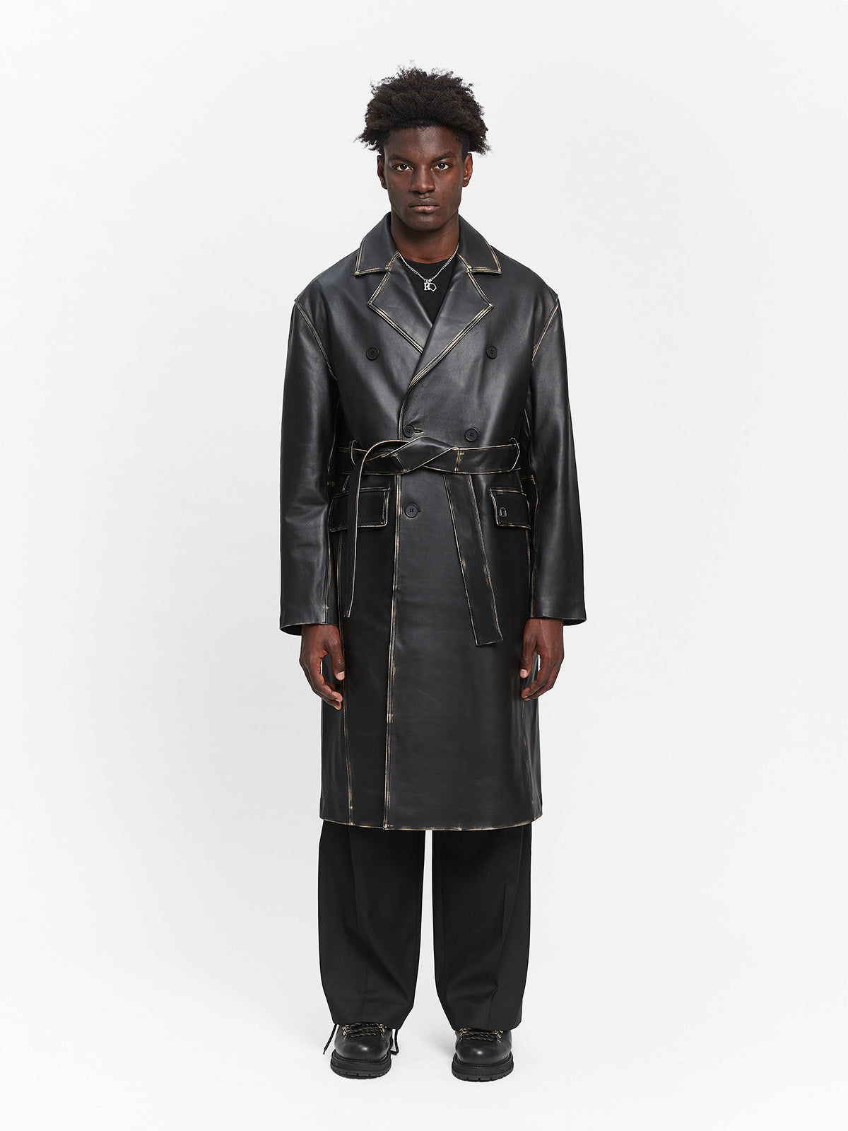 LISSE LEATHER TRENCHCOAT - BLACK