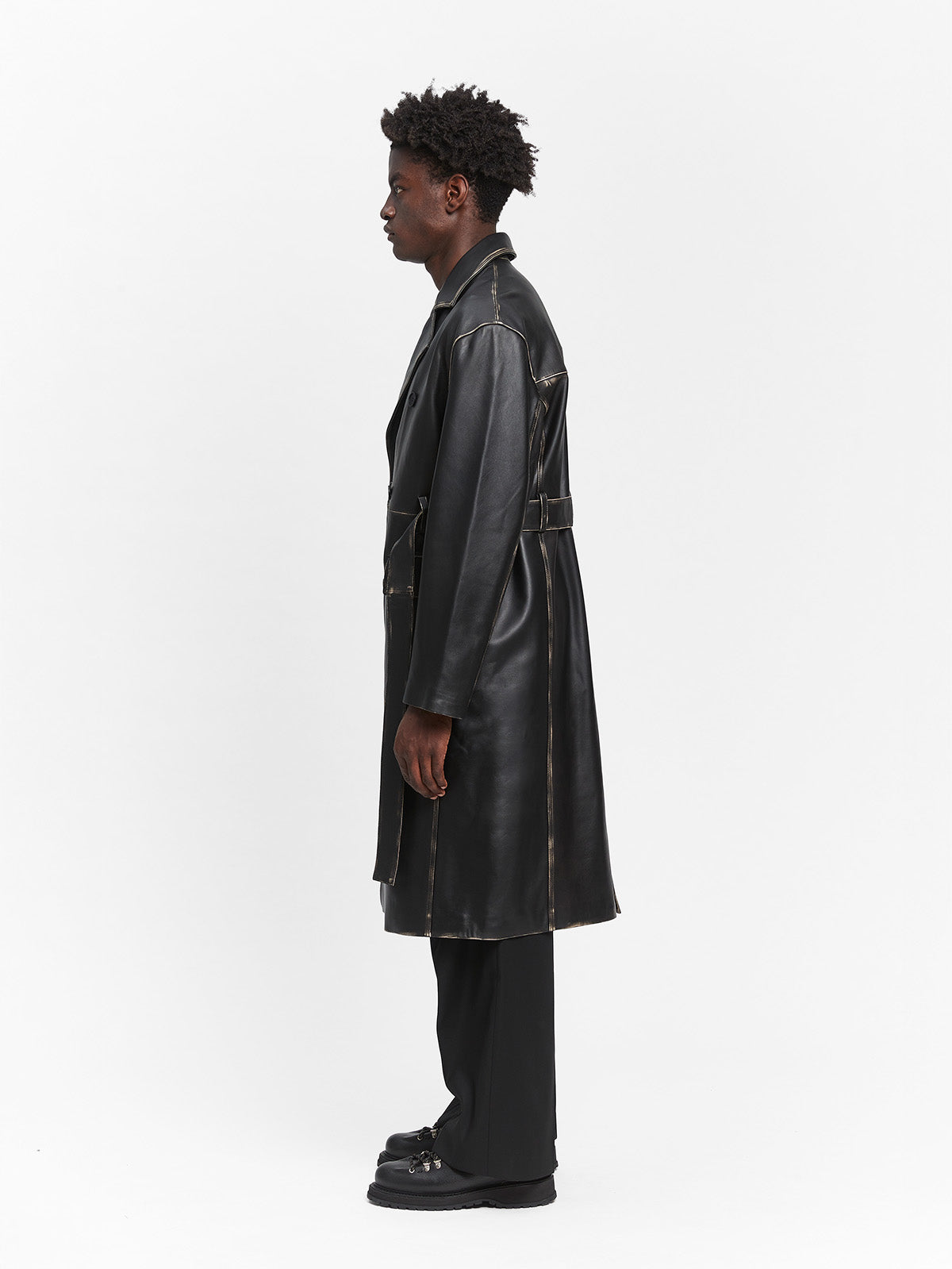 LISSE LEATHER TRENCHCOAT - BLACK