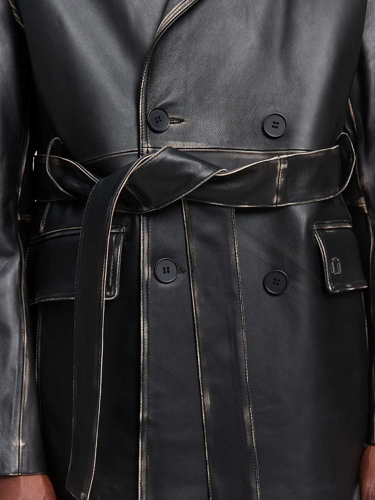 LISSE LEATHER TRENCHCOAT - BLACK