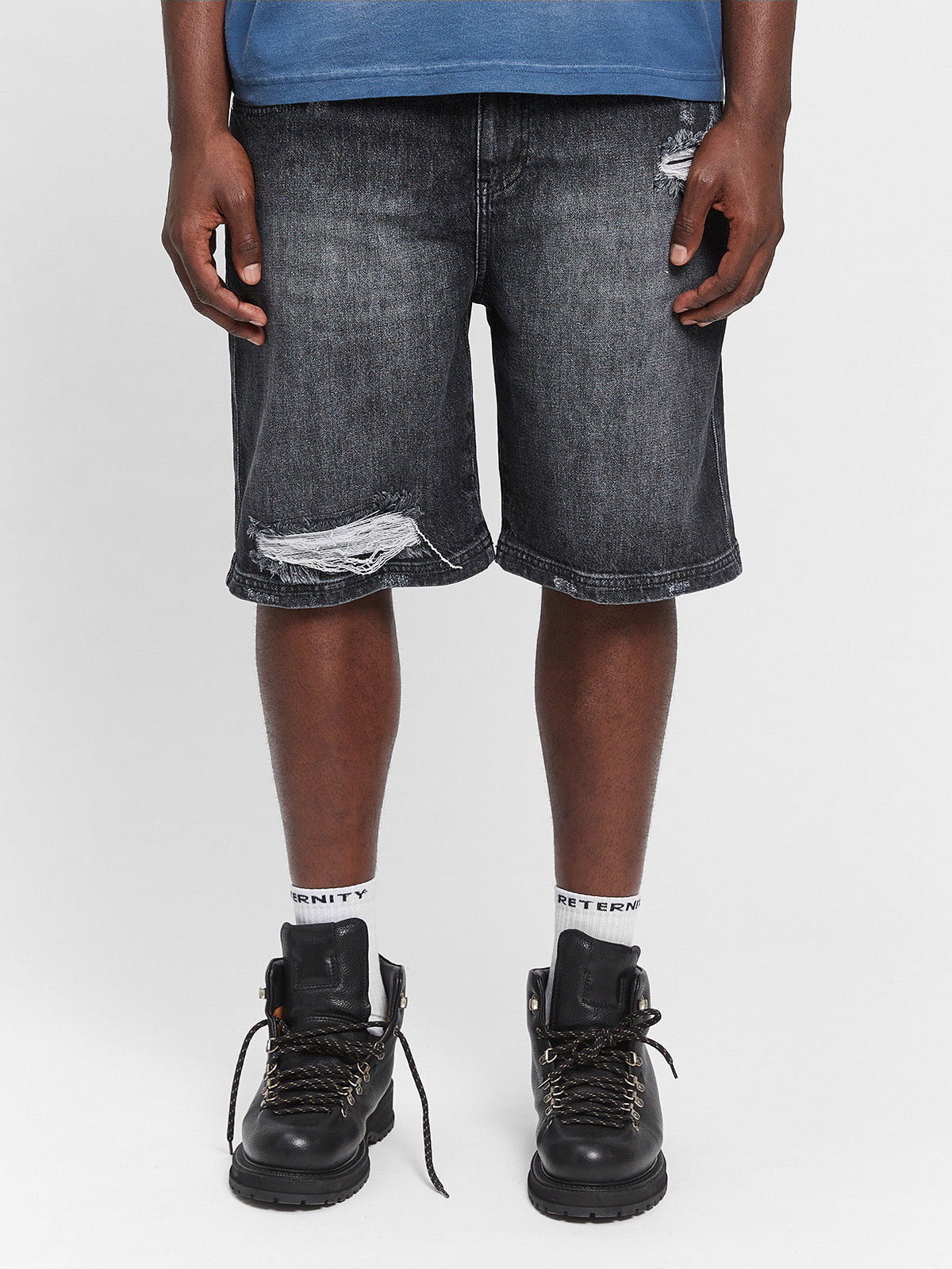 LAYERED JORTS - WASHED GREY