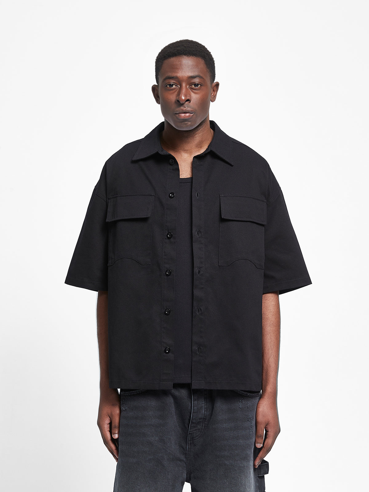SIGNE BUTTON SHIRT - BLACK