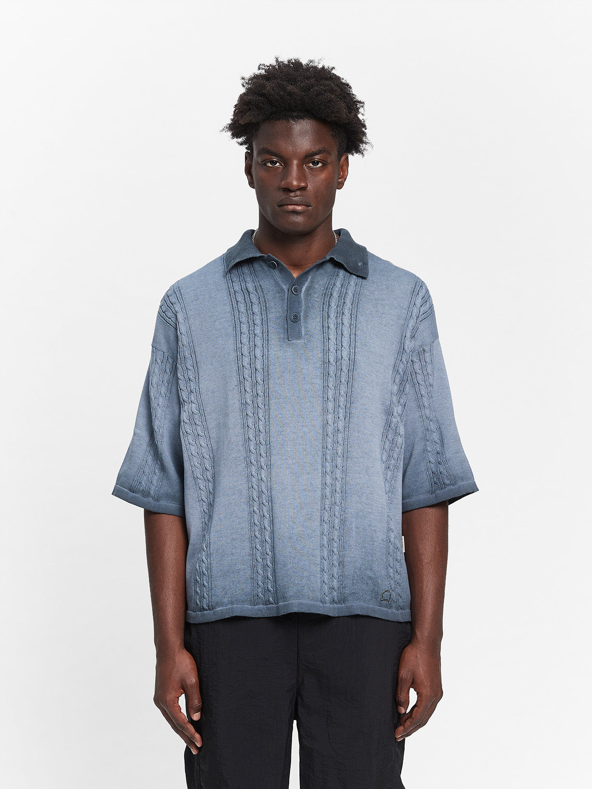 OIL WASHED POLO KNIT SHIRT - BLUE