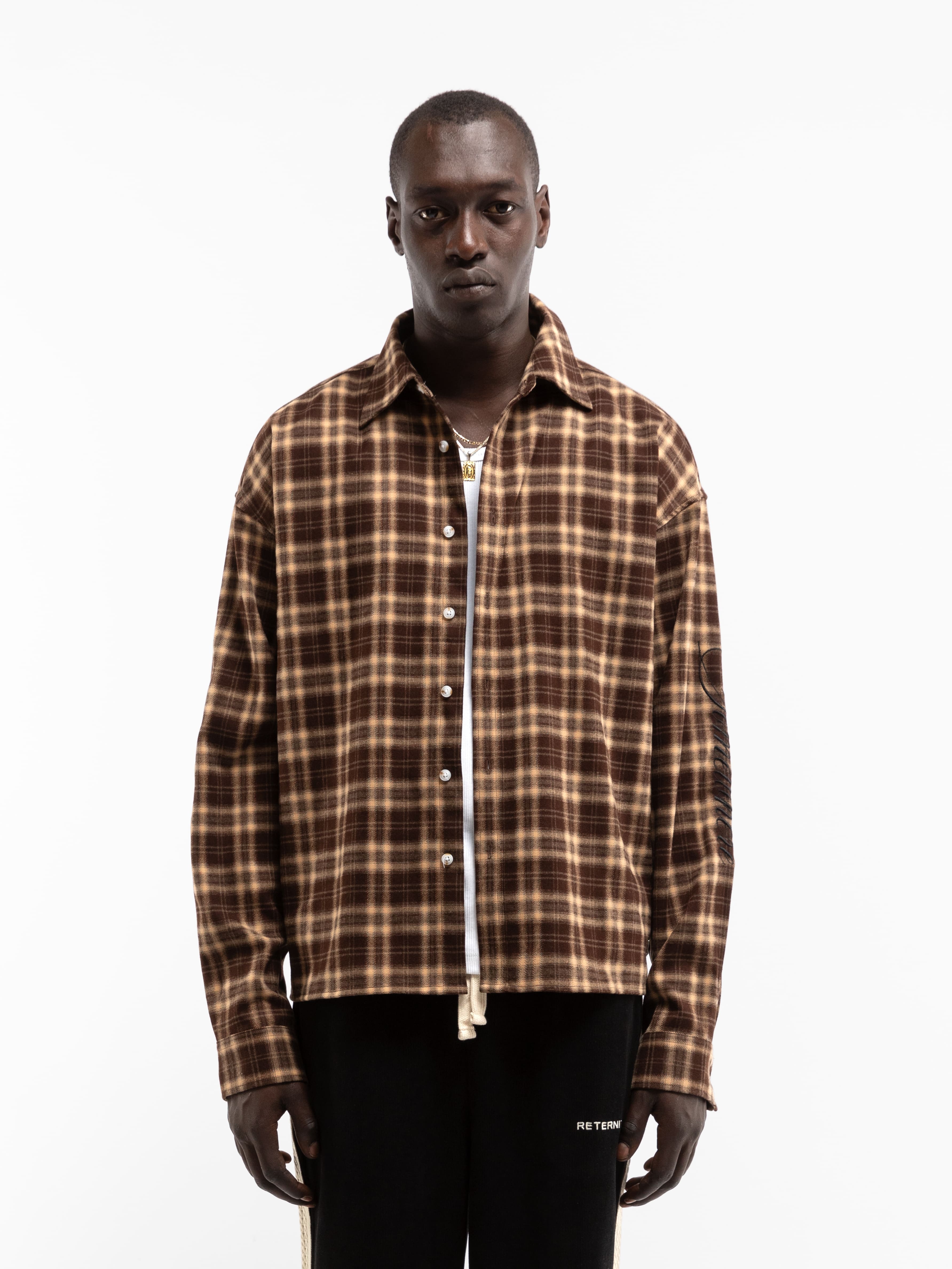 SOMEWHERE SOMEHOW FLANNEL SHIRT - BROWN