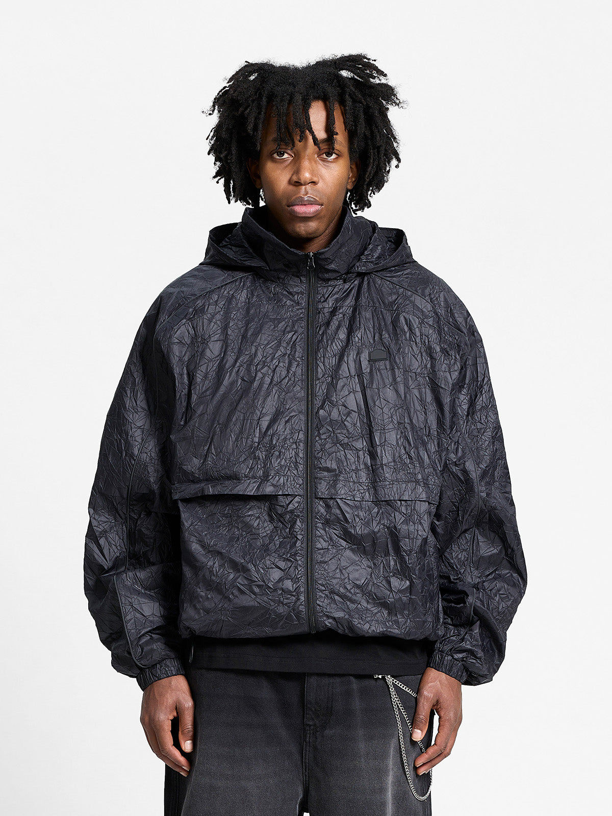 WRINKLED RAIN JACKET - BLACK