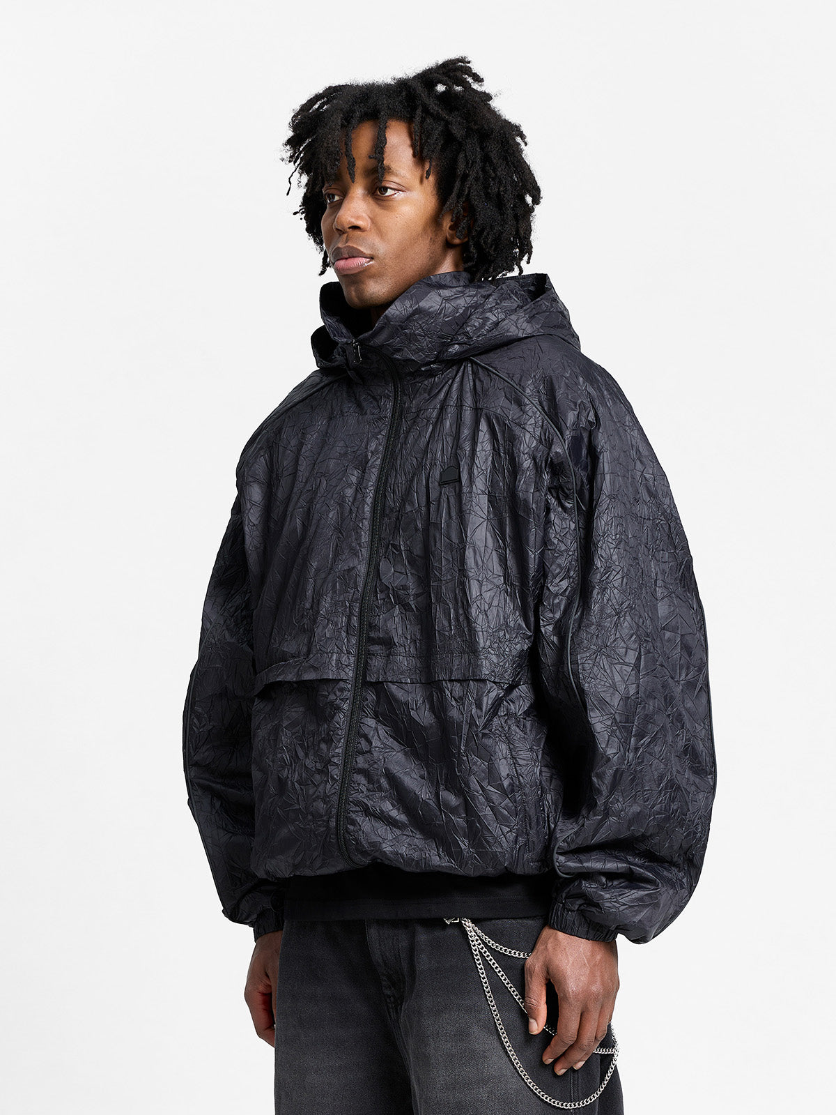 WRINKLED RAIN JACKET - BLACK