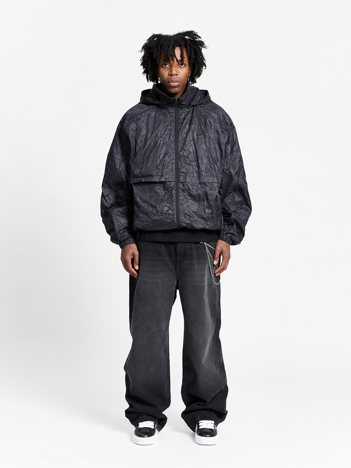 WRINKLED RAIN JACKET - BLACK