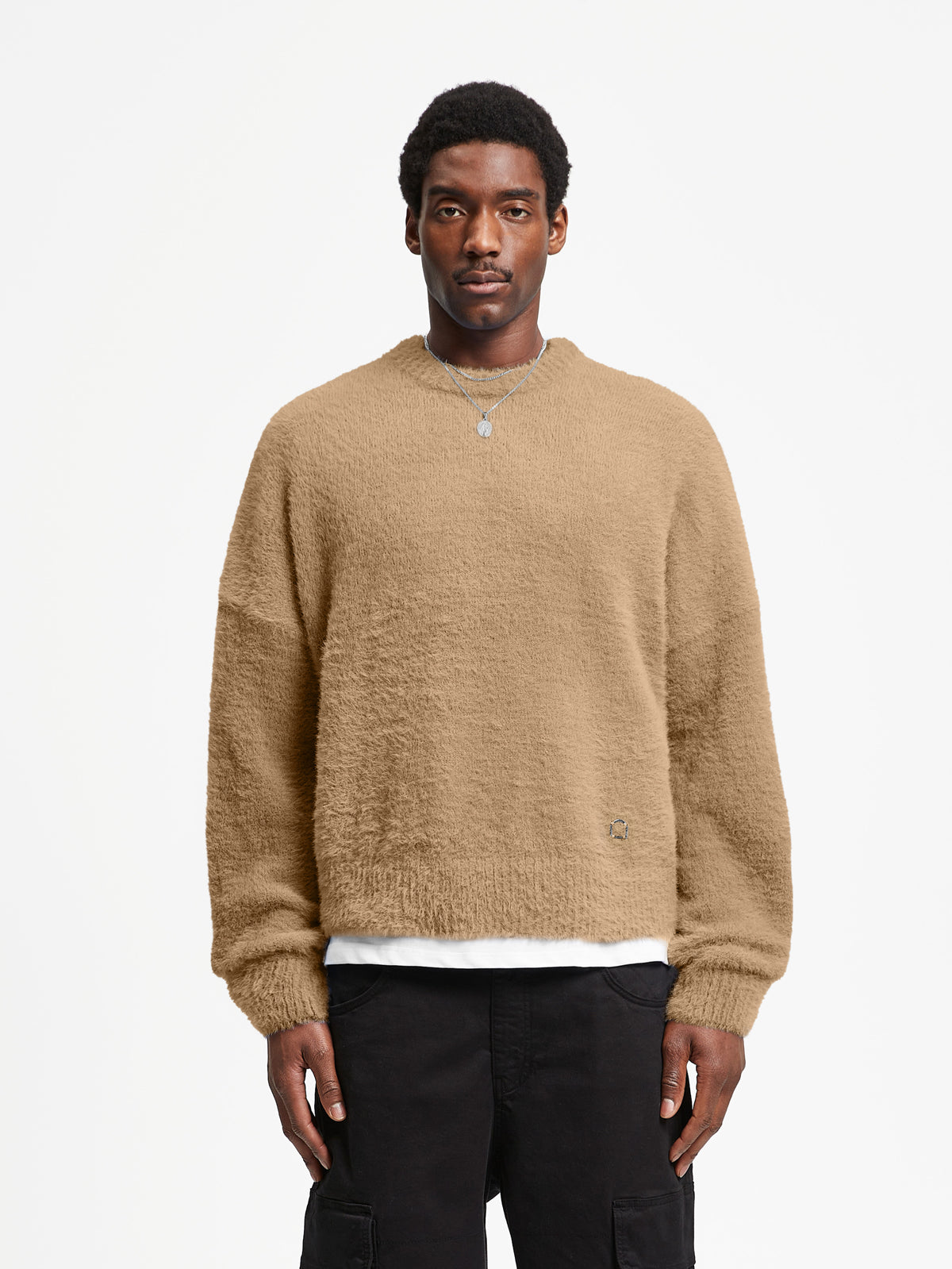 ESSENTIAL FURRY KNIT SWEATER - BEIGE