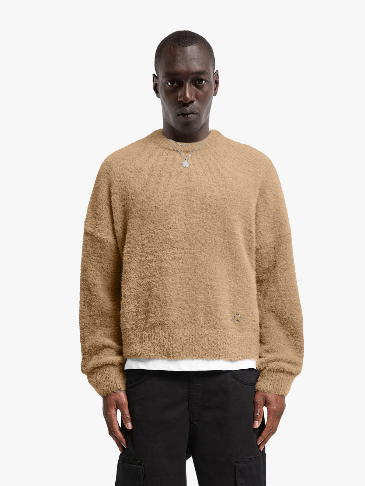 ESSENTIAL FURRY KNIT SWEATER - BEIGE