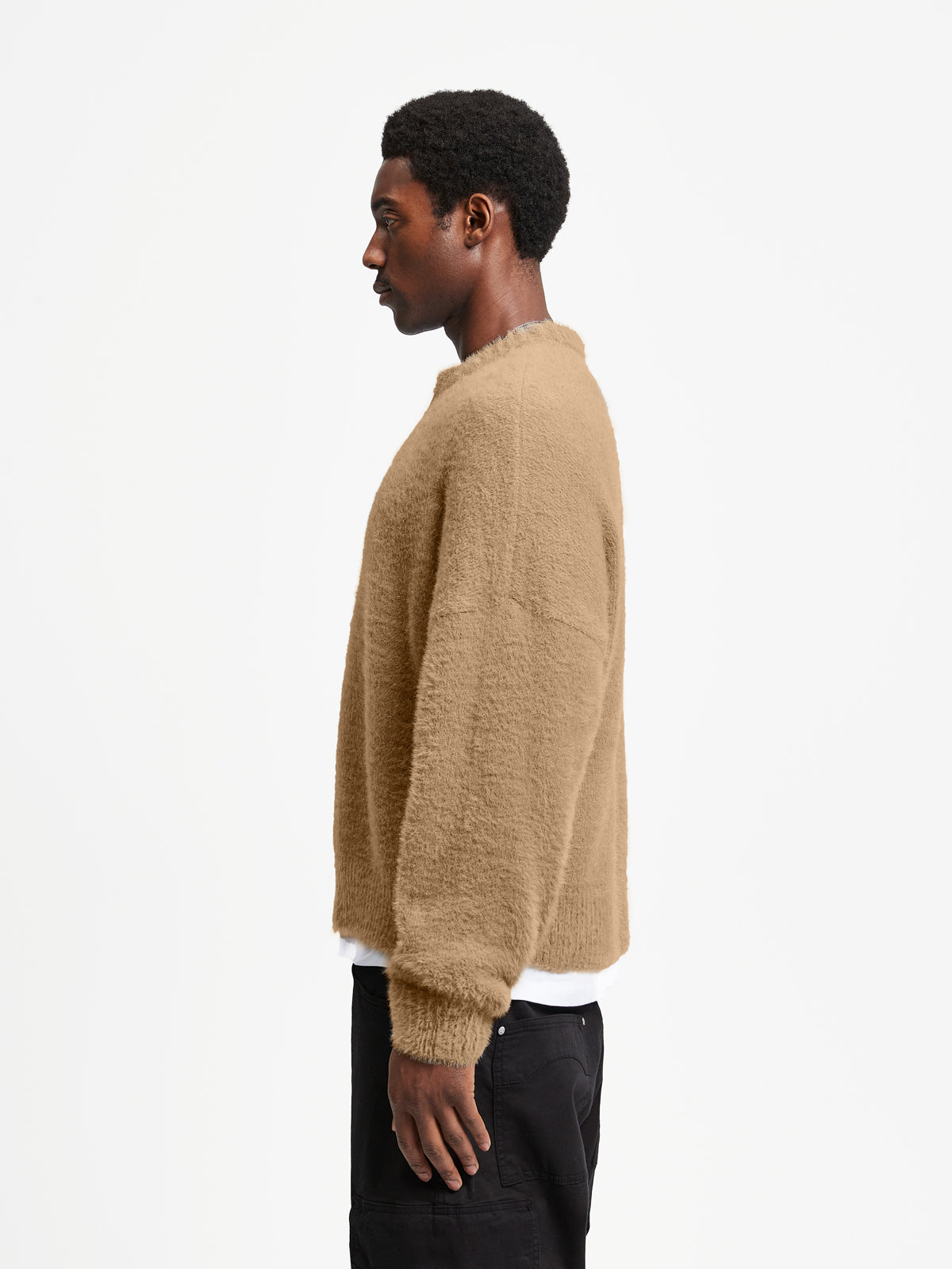 ESSENTIAL FURRY KNIT SWEATER - BEIGE