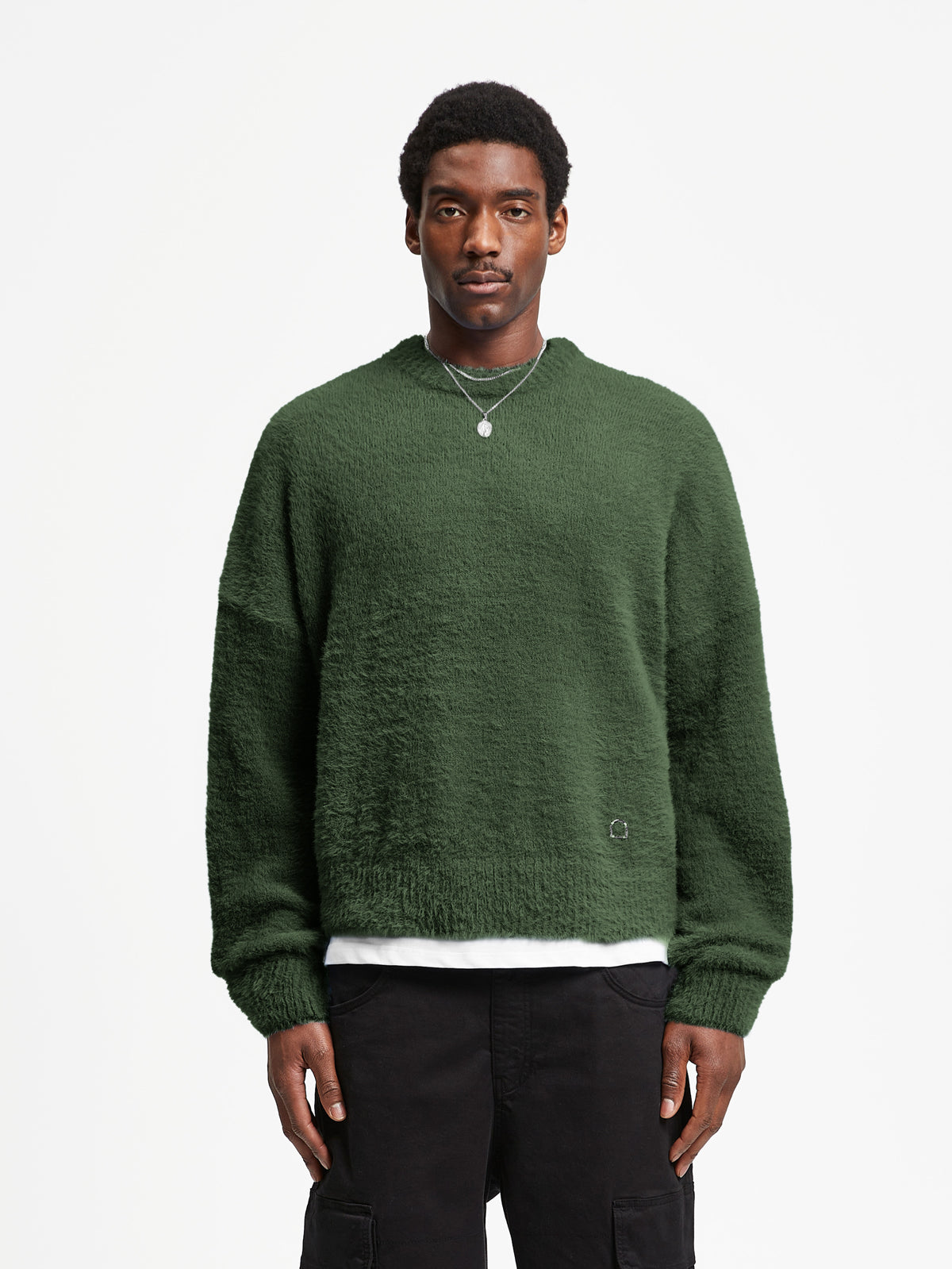 ESSENTIAL FURRY KNIT SWEATER - DARKGREEN