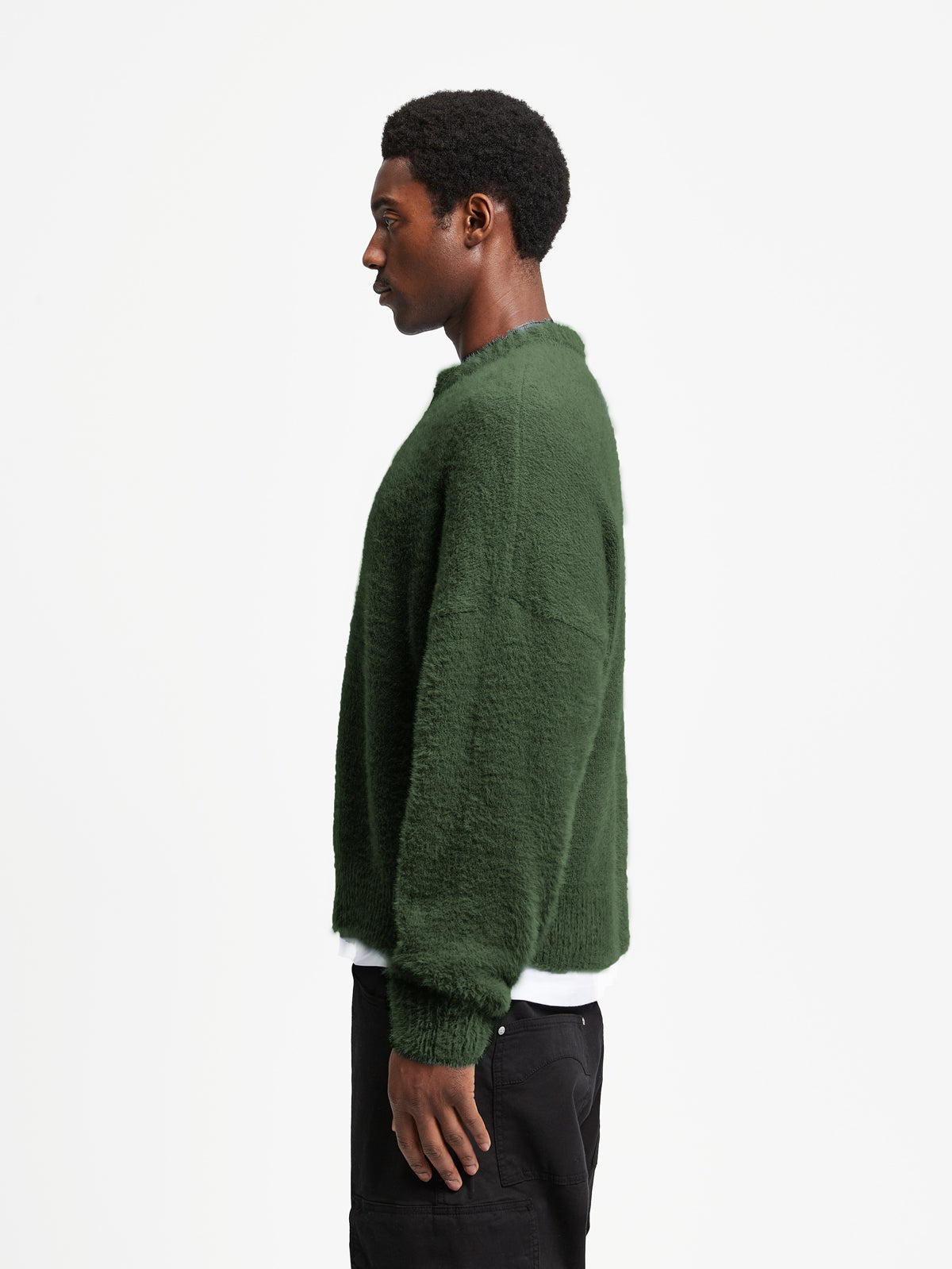 ESSENTIAL FURRY KNIT SWEATER -  DARKGREEN