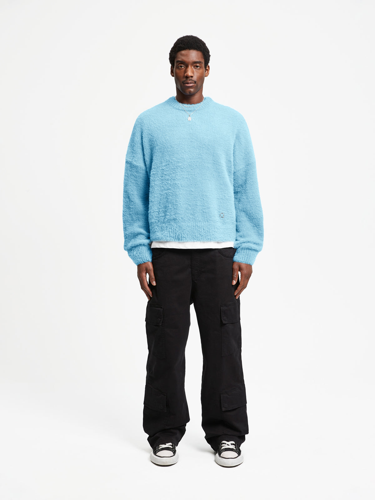 ESSENTIAL FURRY KNIT SWEATER - LIGHT BLUE