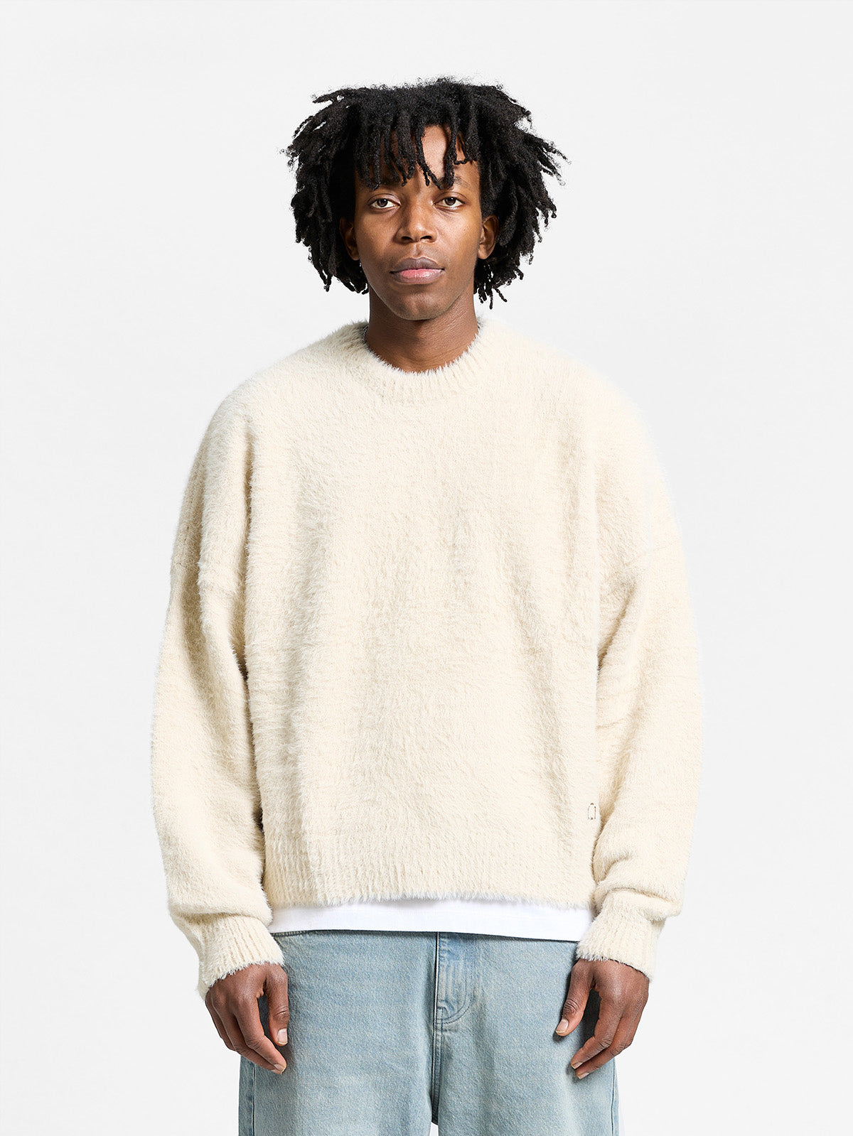 ESSENTIAL FURRY KNIT SWEATER - CREAM