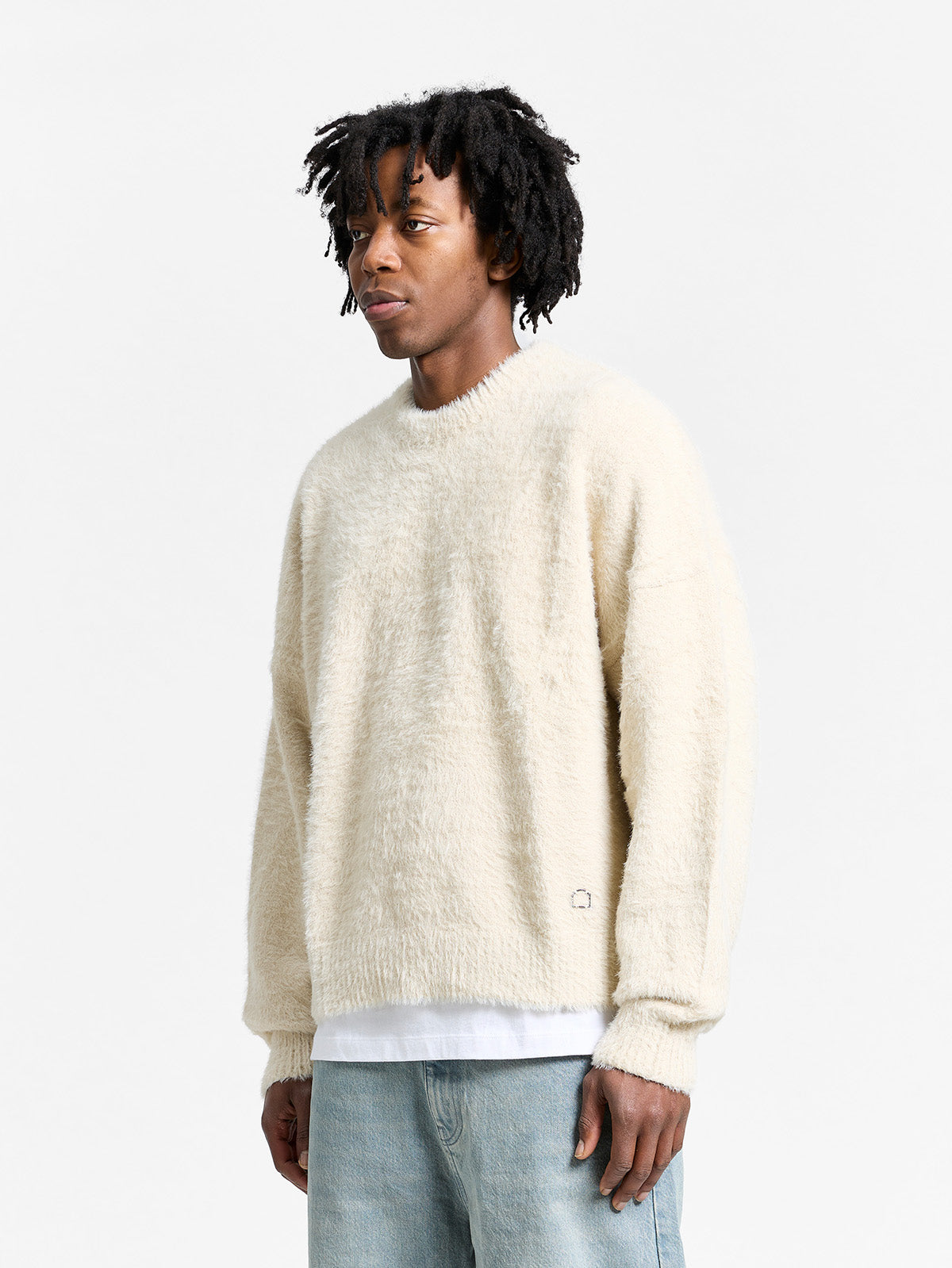 ESSENTIAL FURRY KNIT SWEATER - CREAM