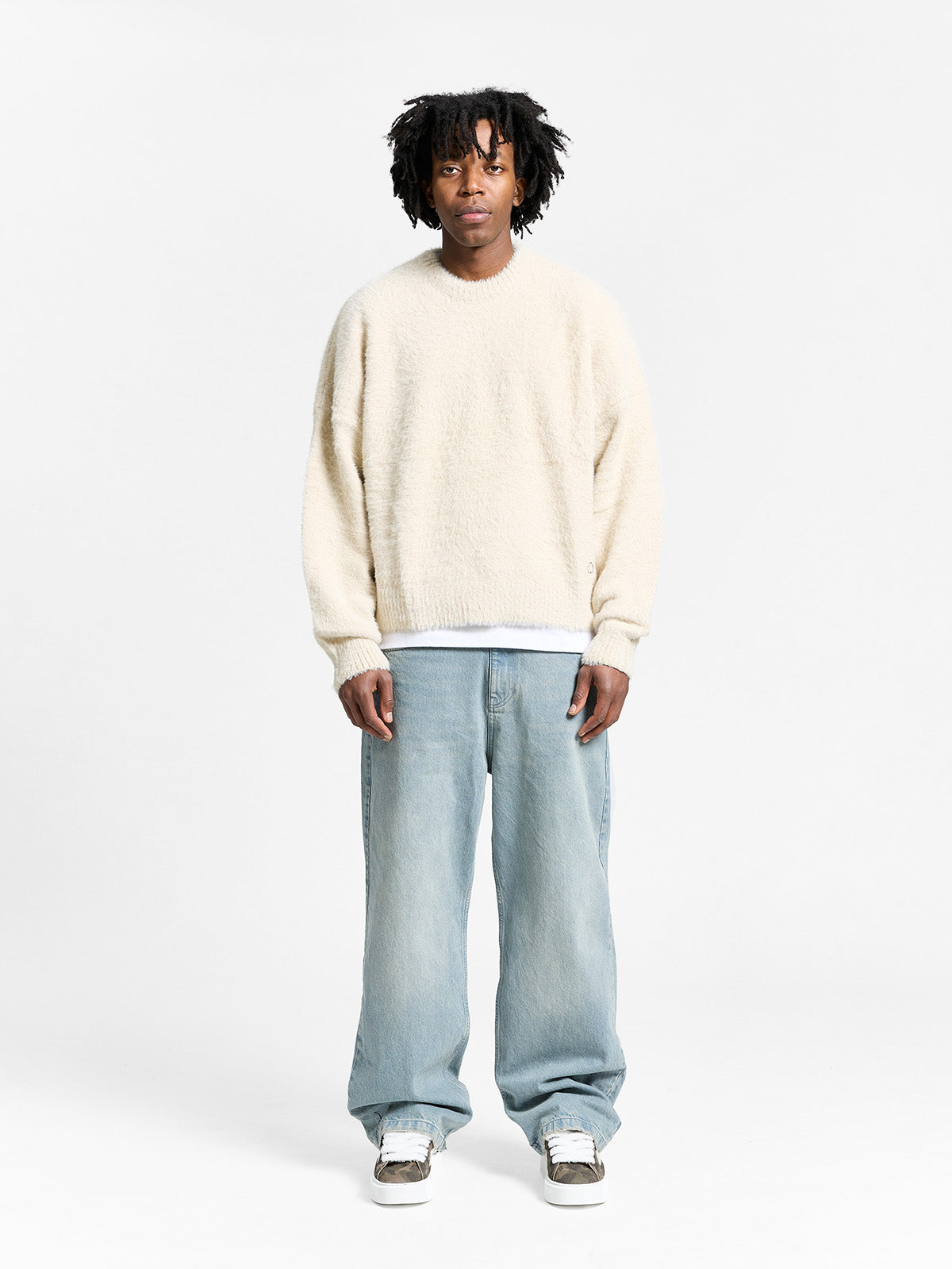 ESSENTIAL FURRY KNIT SWEATER - CREAM