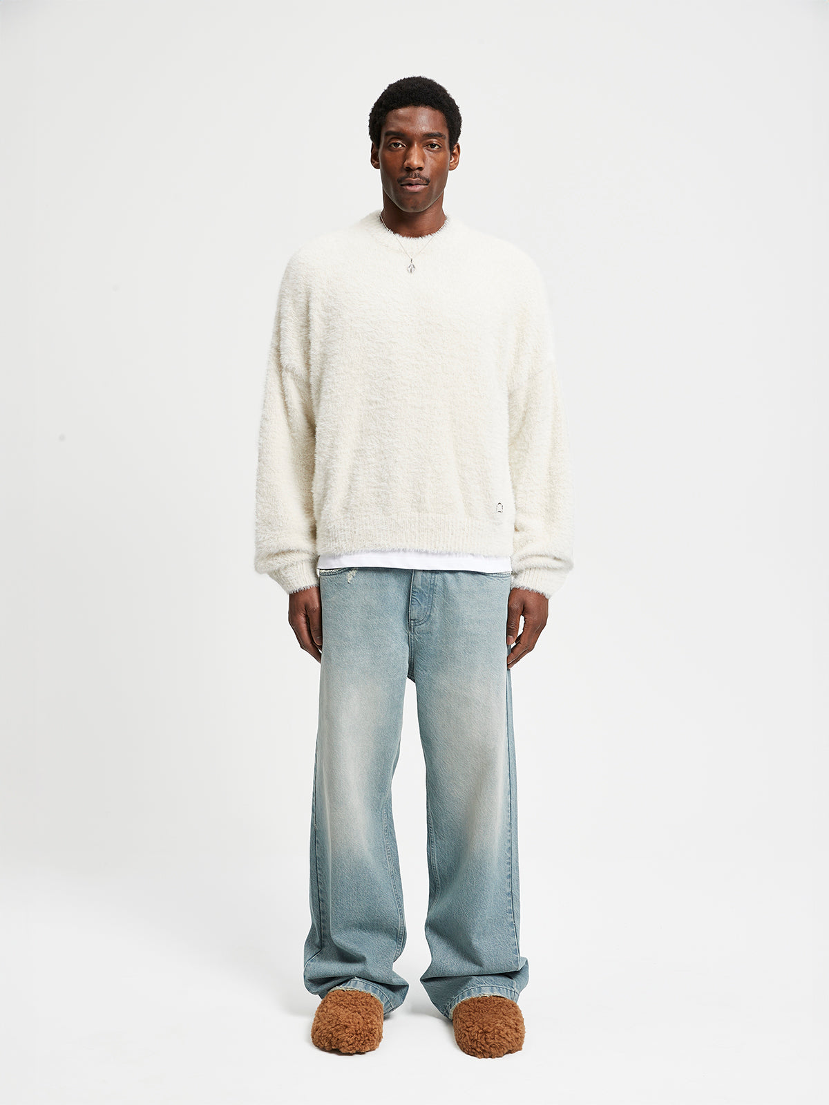 ESSENTIAL FURRY KNIT SWEATER - CREAM