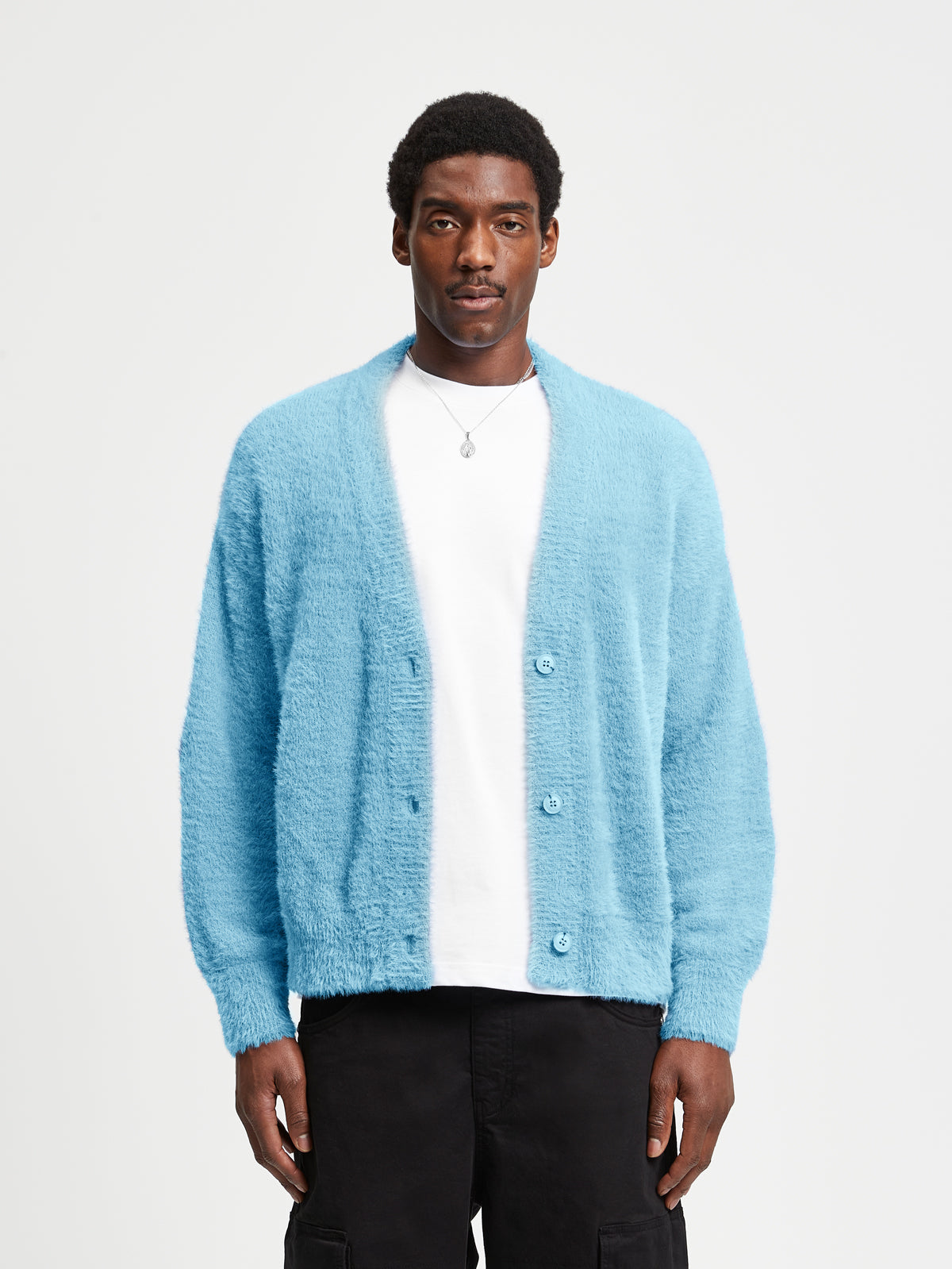 ESSENTIAL FURRY KNIT CARDIGAN - LIGHT BLUE