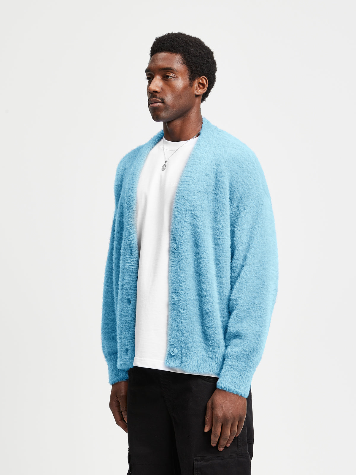 ESSENTIAL FURRY KNIT CARDIGAN - LIGHT BLUE