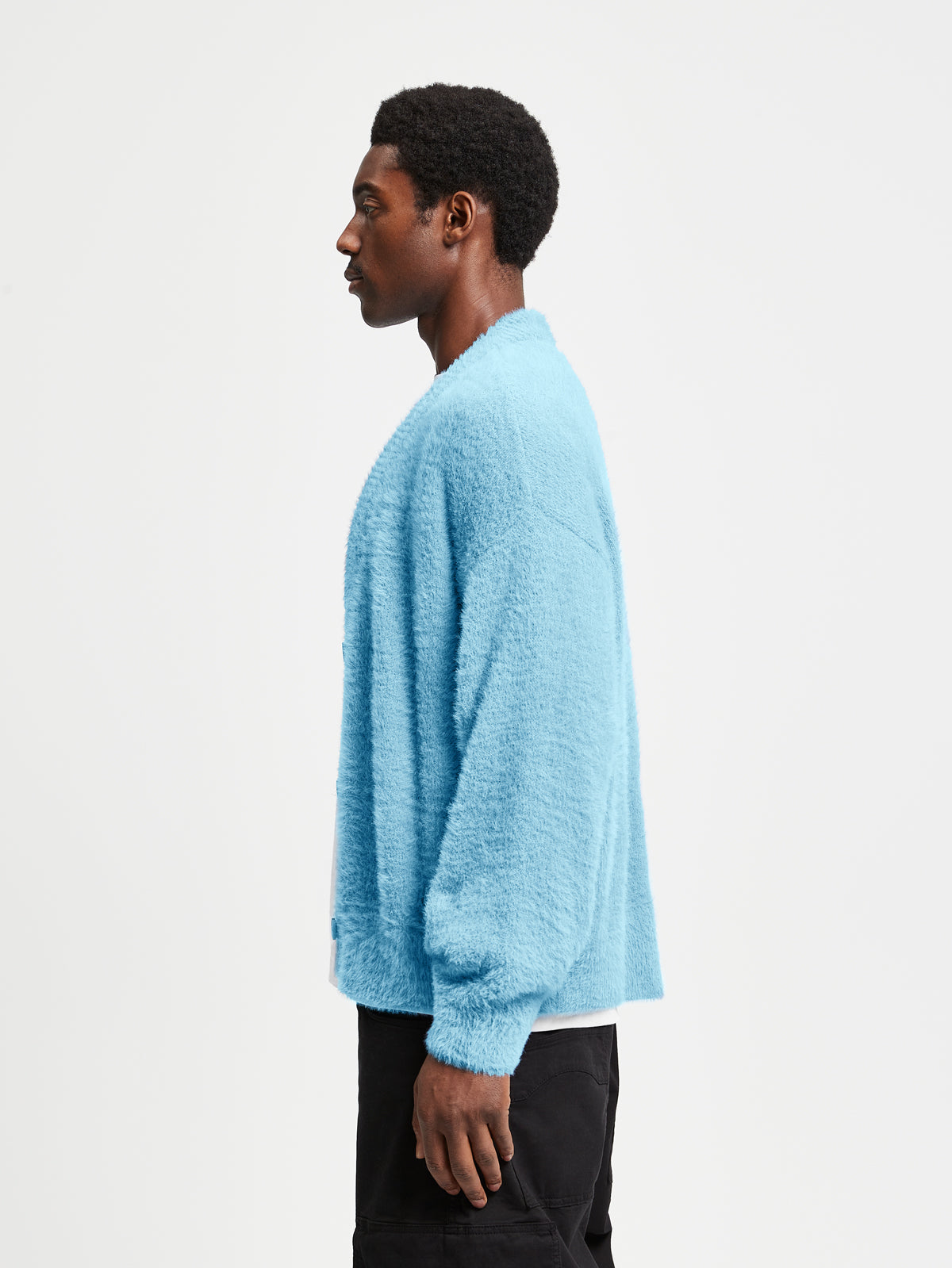 ESSENTIAL FURRY KNIT CARDIGAN - LIGHT BLUE