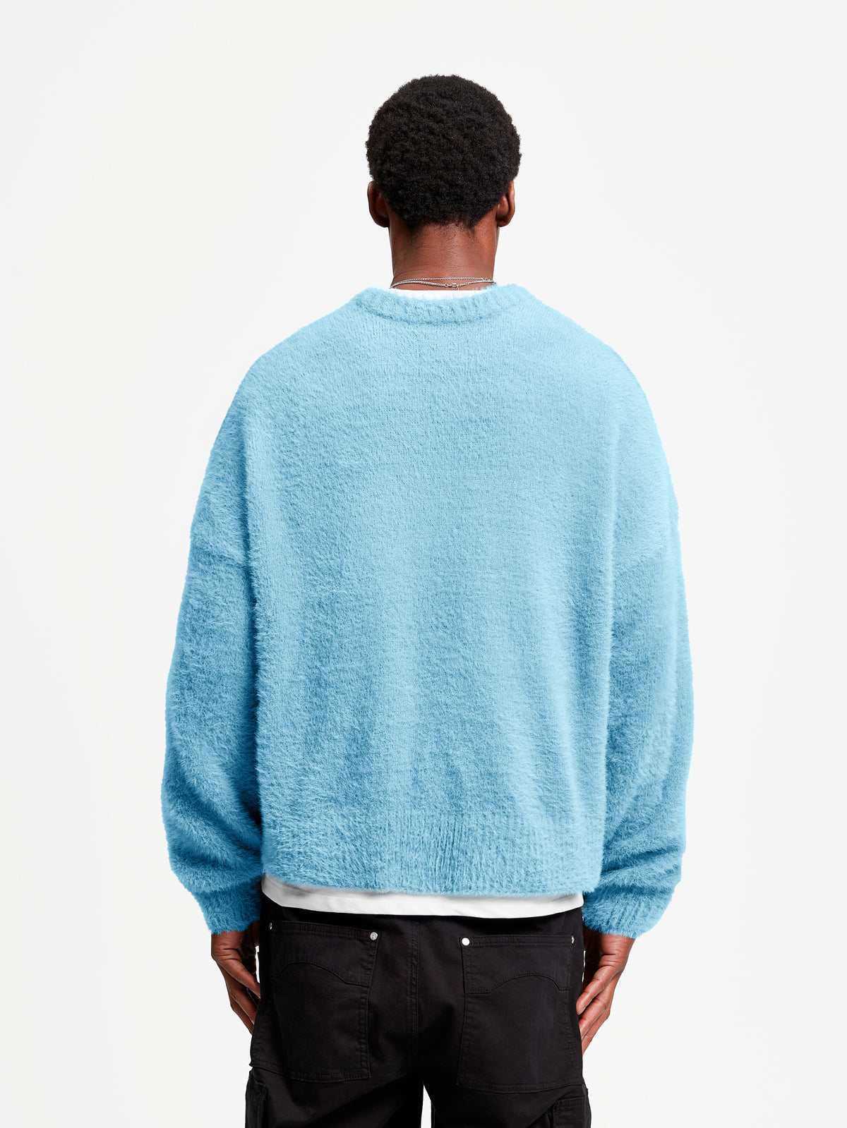 ESSENTIAL FURRY KNIT CARDIGAN - LIGHT BLUE