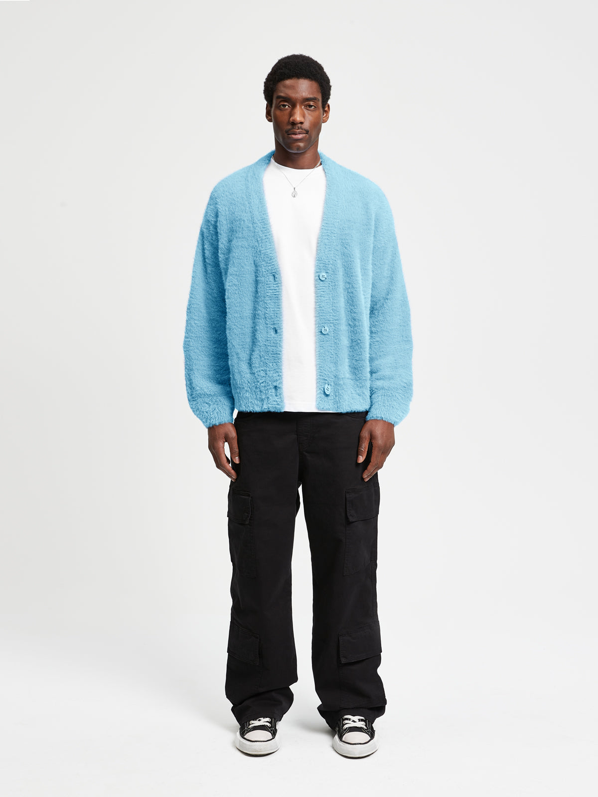 ESSENTIAL FURRY KNIT CARDIGAN - LIGHT BLUE