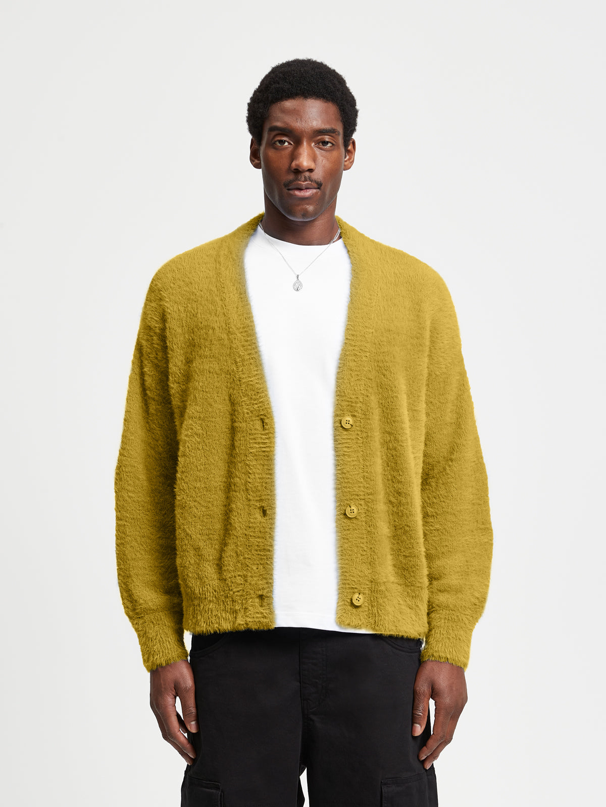 ESSENTIAL FURRY KNIT CARDIGAN - MUSTARD