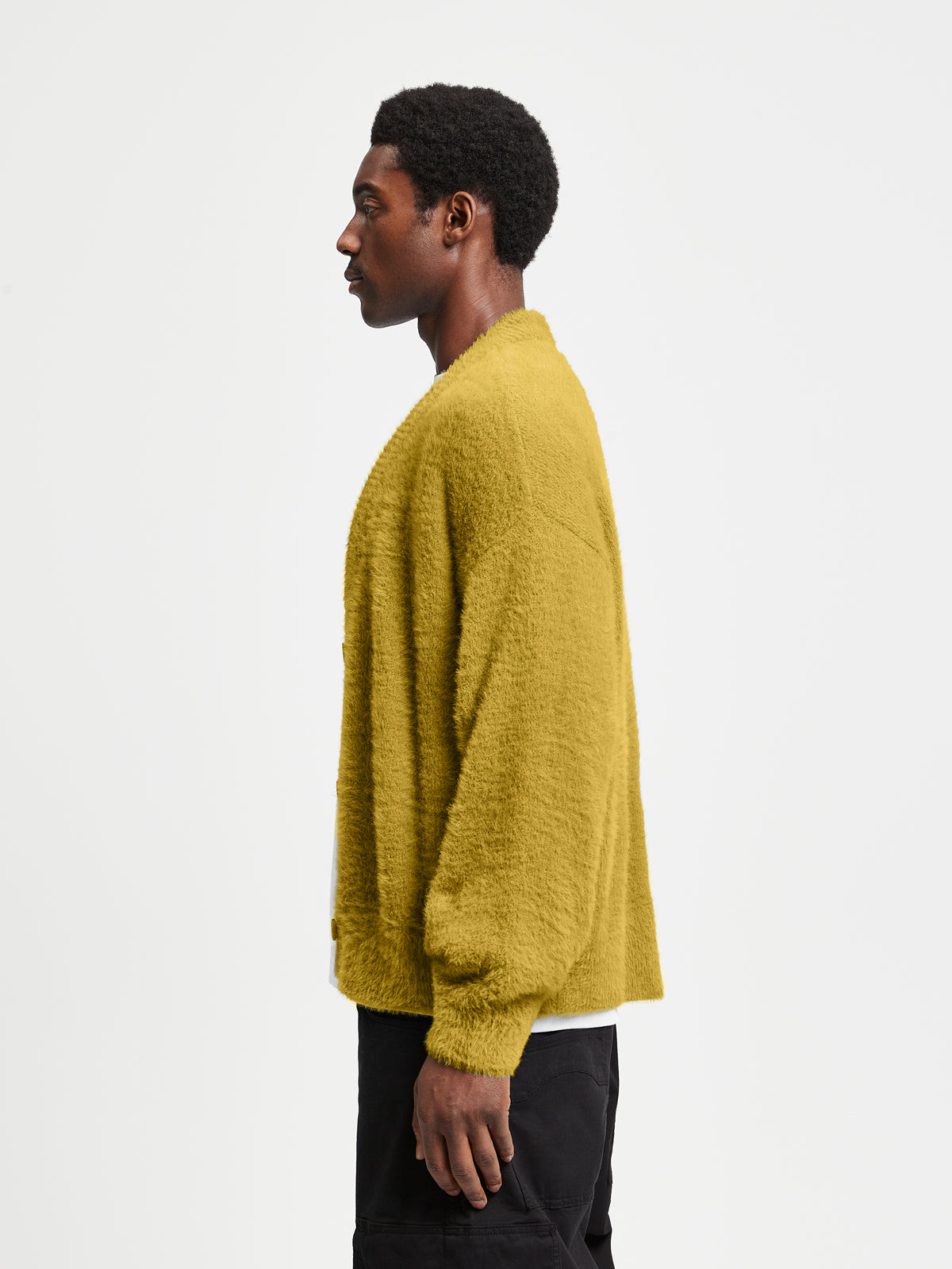 ESSENTIAL FURRY KNIT CARDIGAN - MUSTARD