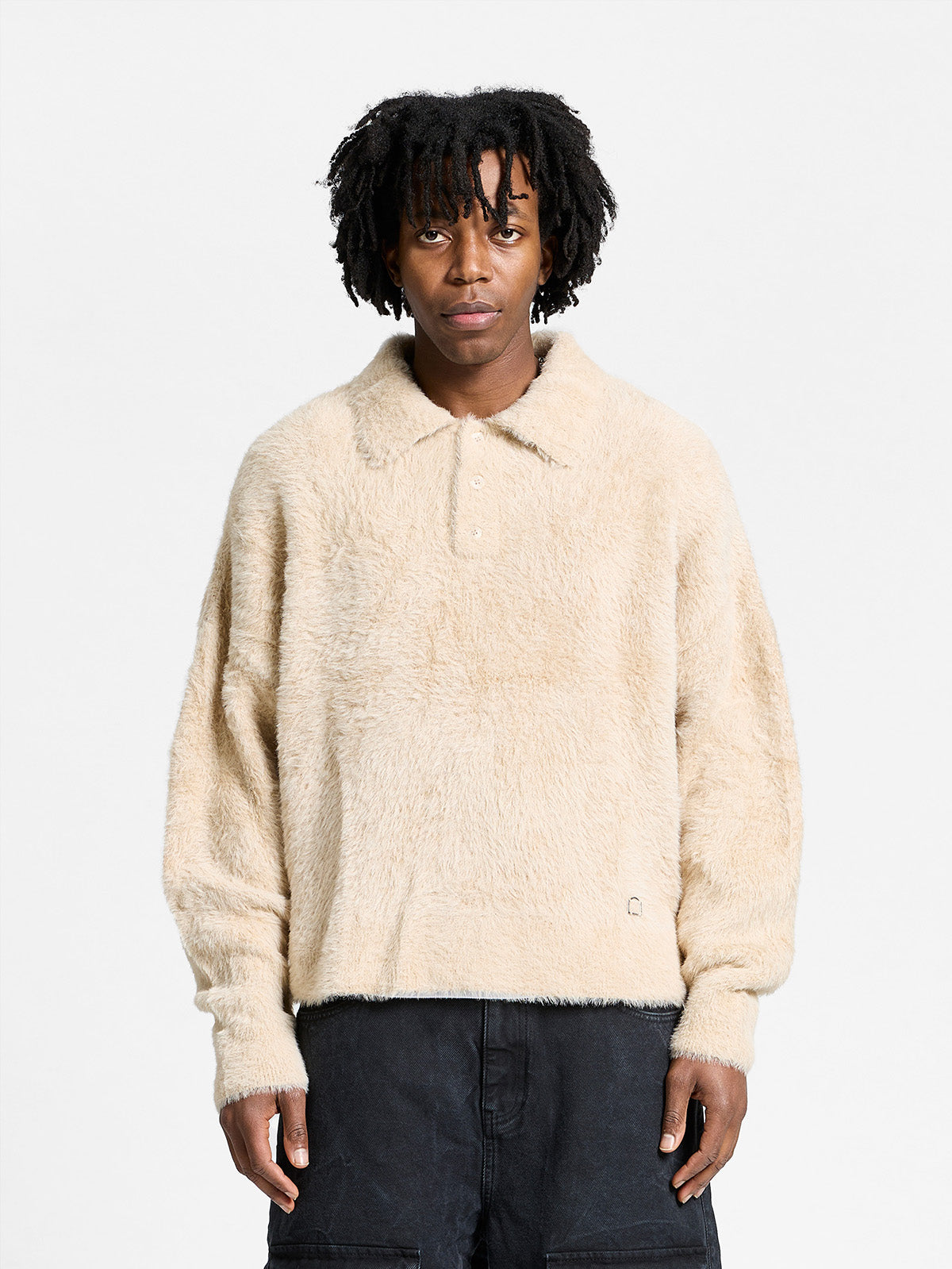CLAIR FURRY KNIT POLO - SAND