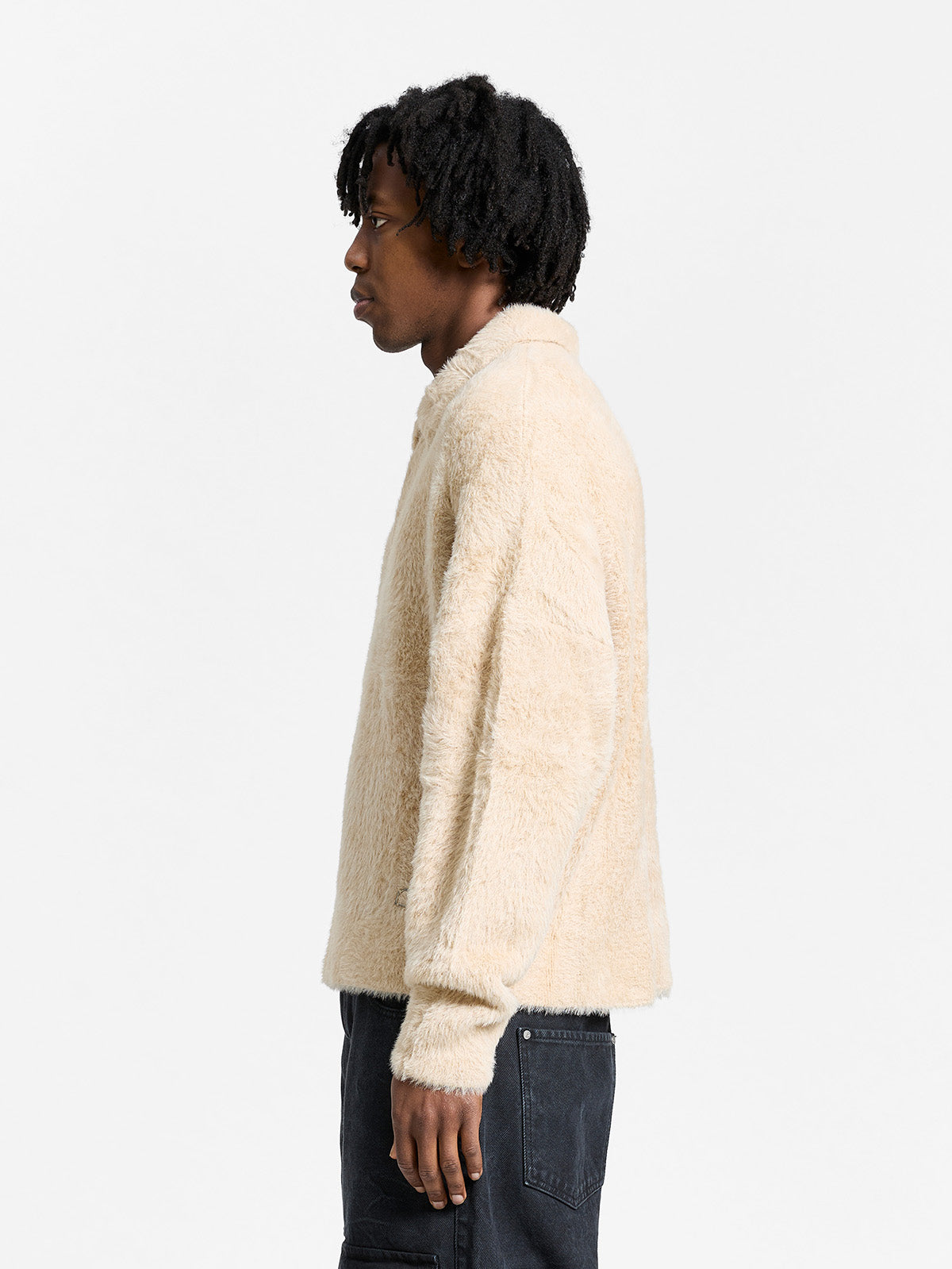 CLAIR FURRY KNIT POLO - SAND