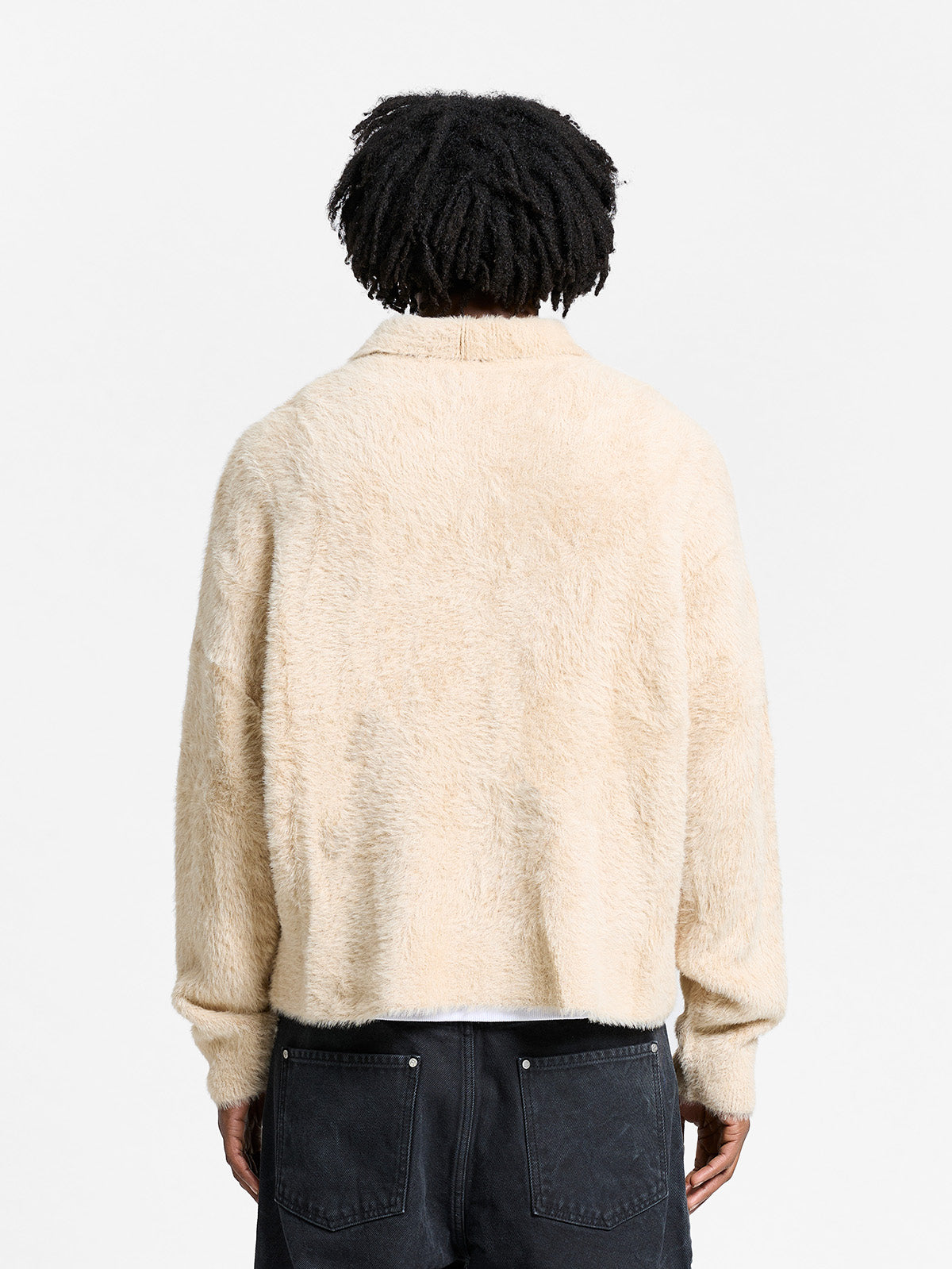 CLAIR FURRY KNIT POLO - SAND