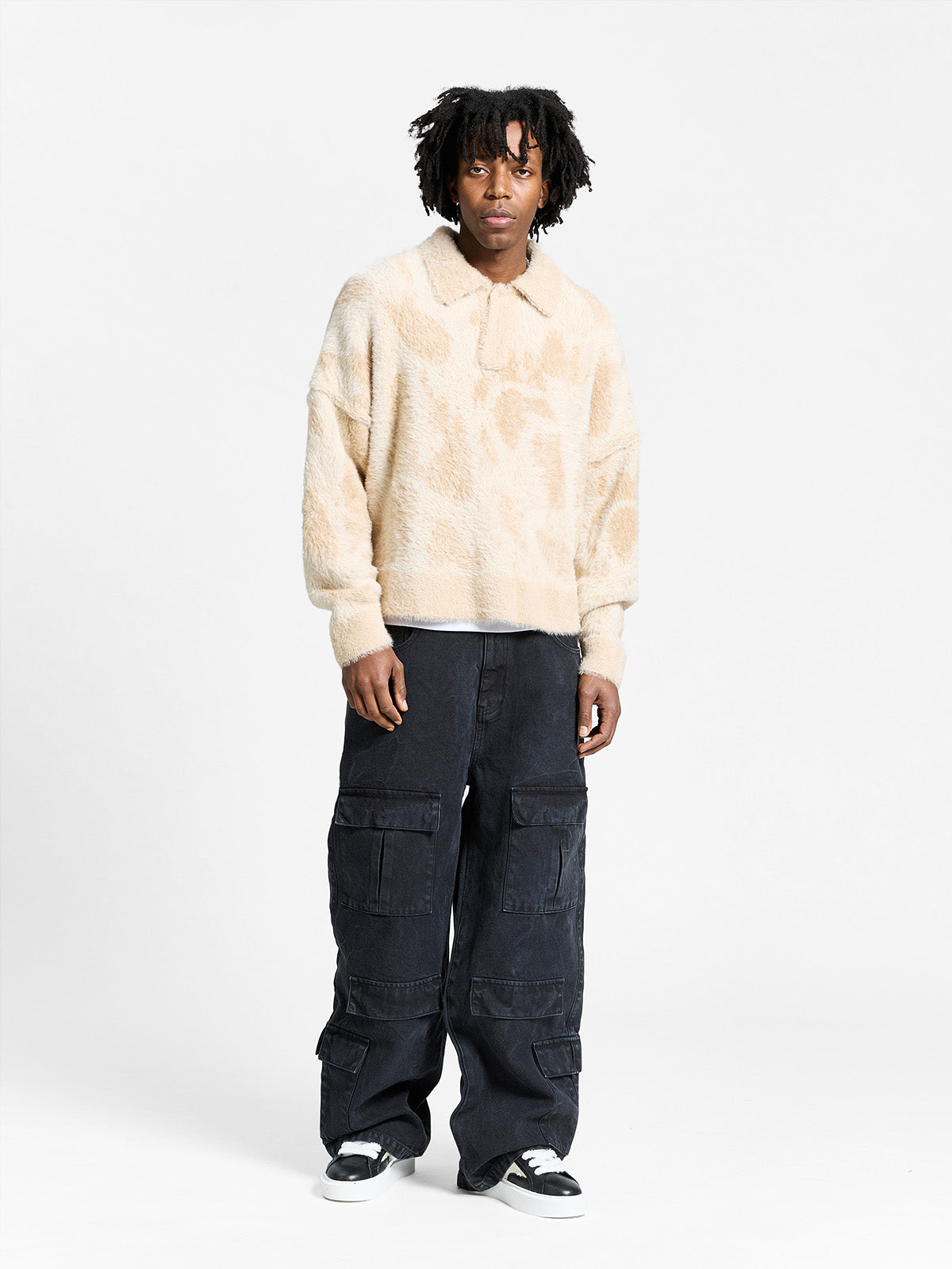 CLAIR FURRY KNIT POLO - SAND