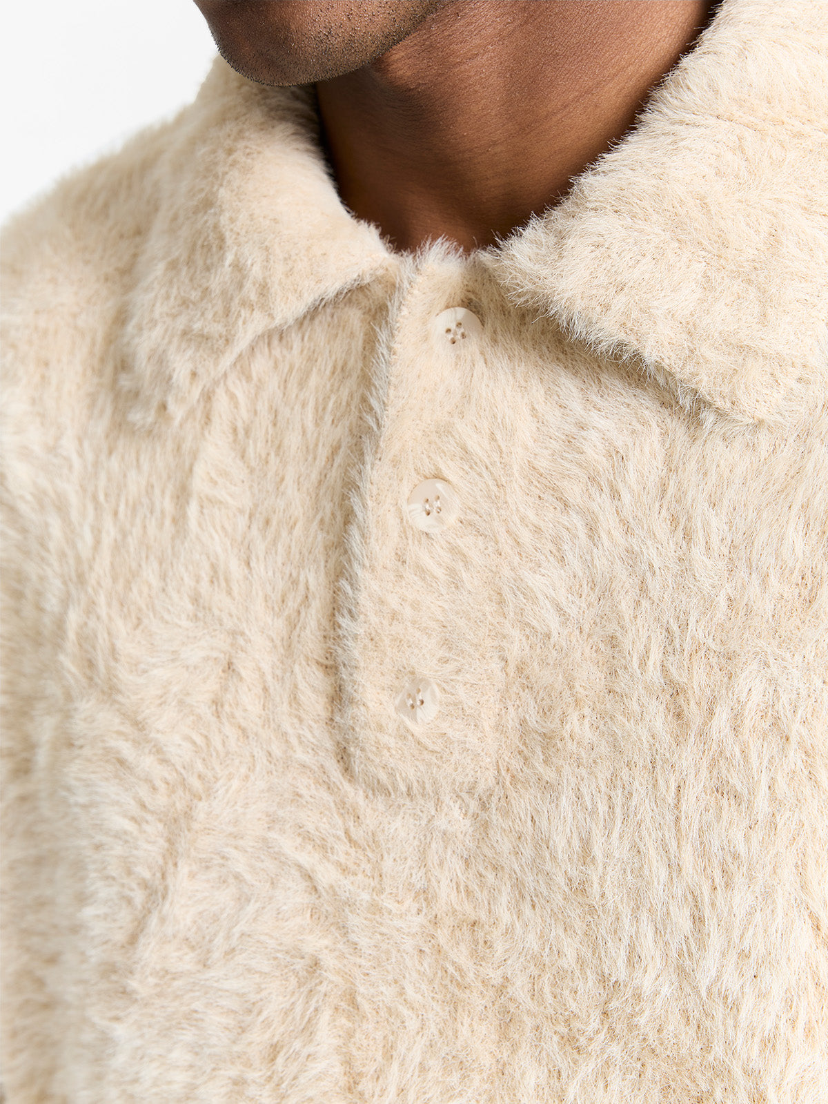 CLAIR FURRY KNIT POLO - SAND