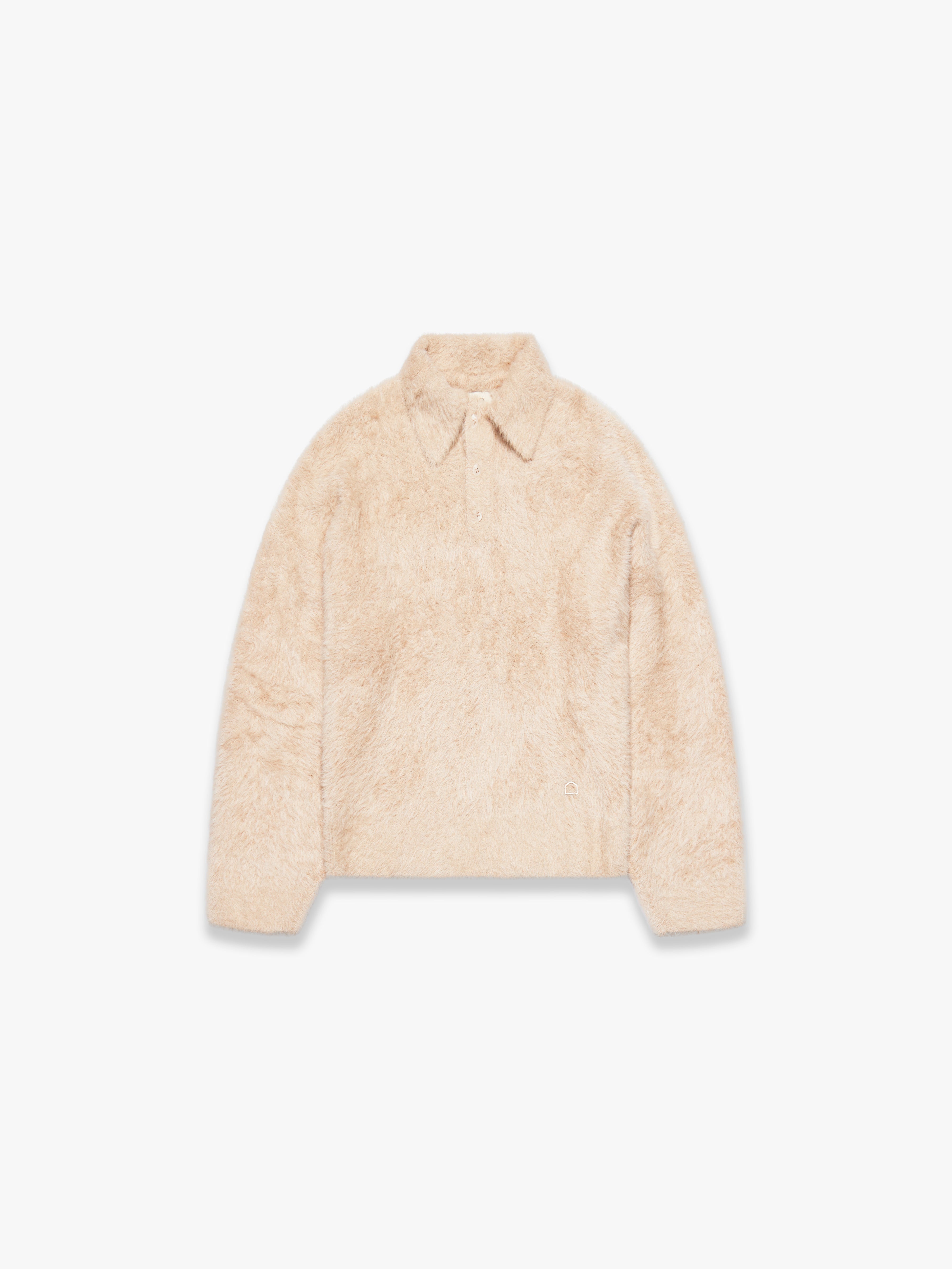 CLAIR FURRY KNIT POLO - SAND